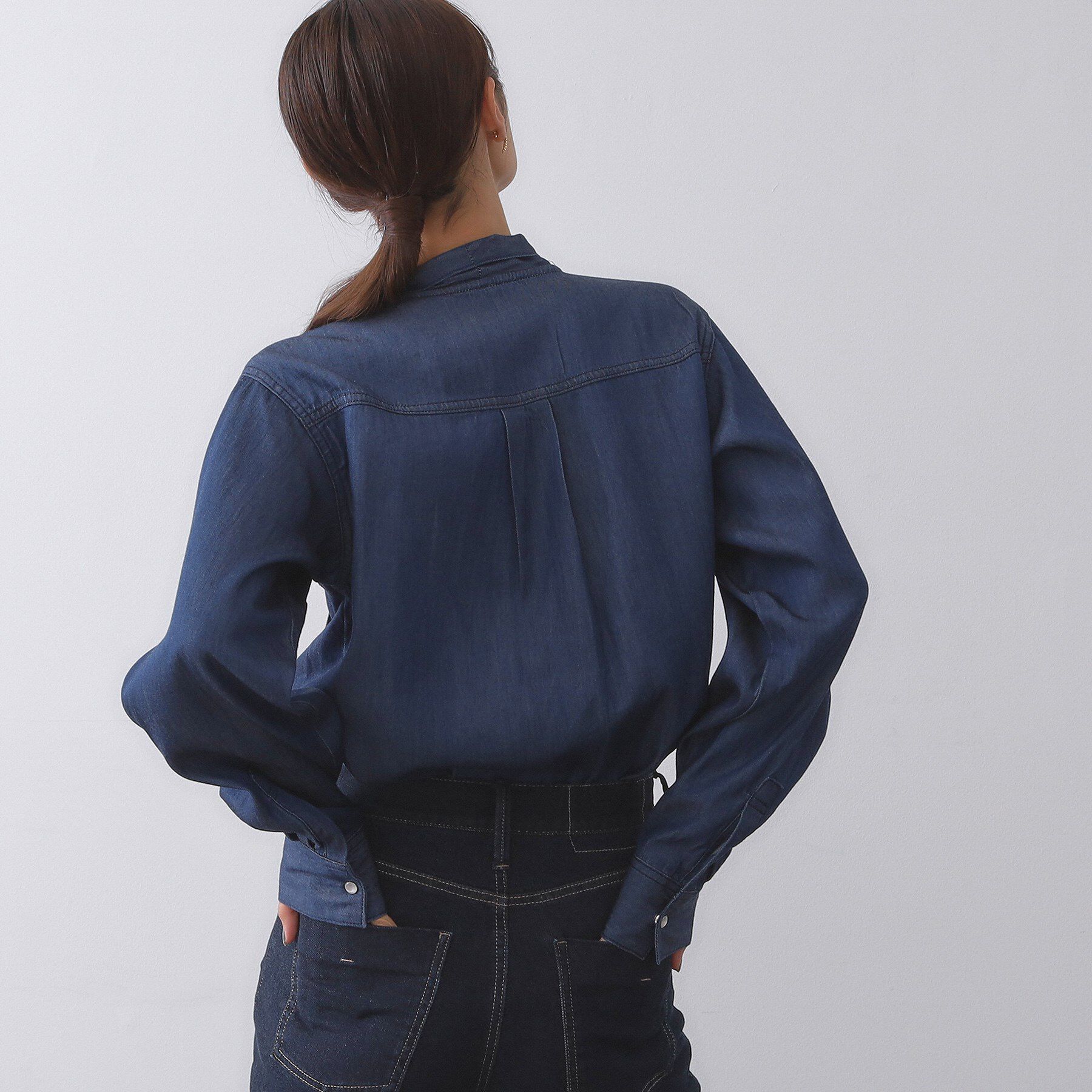 OPAQUE.CLIP「セルロース混デニムボウタイブラウス【洗濯機洗い可】」|シャツ・ブラウス|