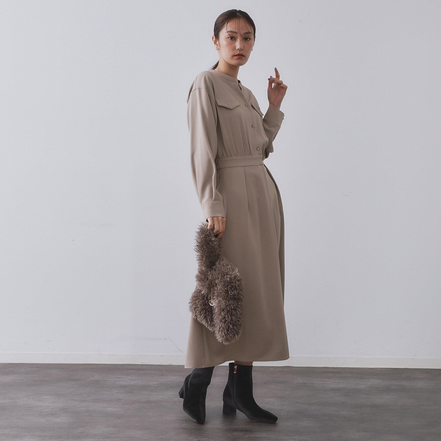 OPAQUE.CLIP「ウールライクフィット＆フレアワンピース【洗濯機OK】」|ワンピース|