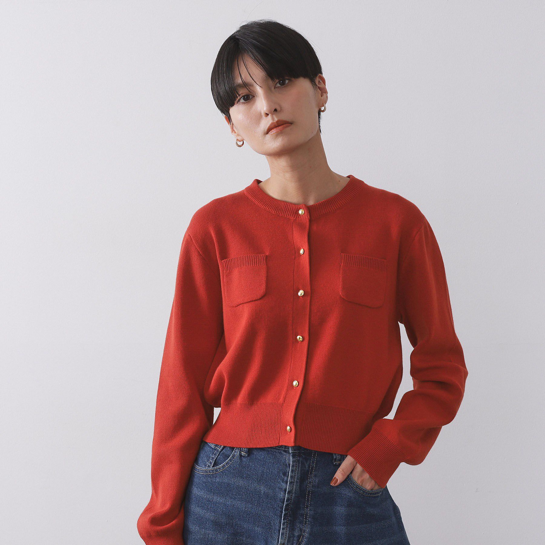 OPAQUE.CLIP「《andGIRL掲載》金ボタンニットカーディガン/衿取り外し可【洗濯機OK】」|カーディガン|