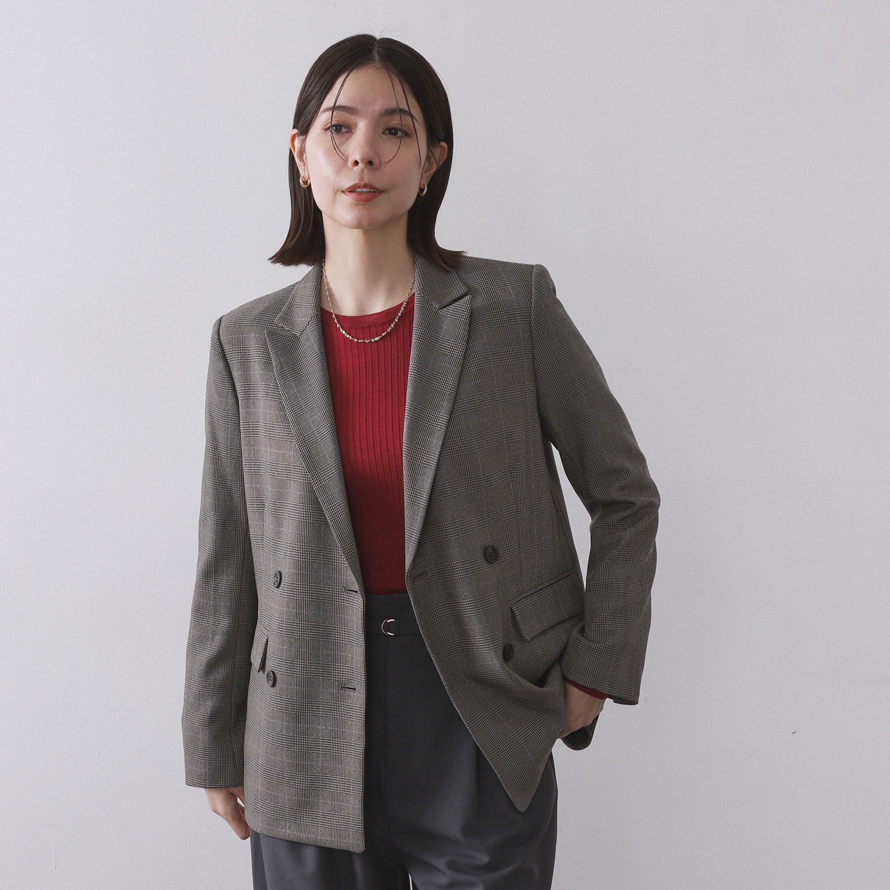OPAQUE.CLIP「グレンチェックダブルジャケット/セットアップ対応可【洗える】」|テーラードジャケット|グレー(212)