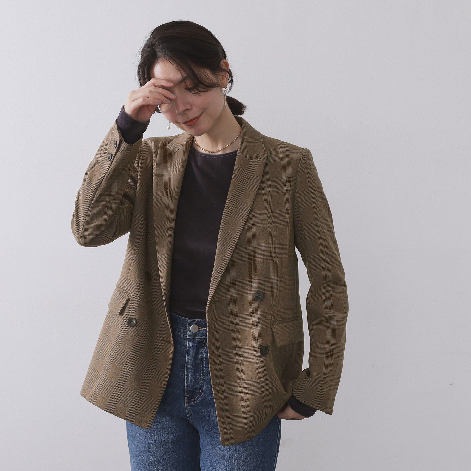 OPAQUE.CLIP「グレンチェックダブルジャケット/セットアップ対応可【洗える】」|テーラードジャケット|