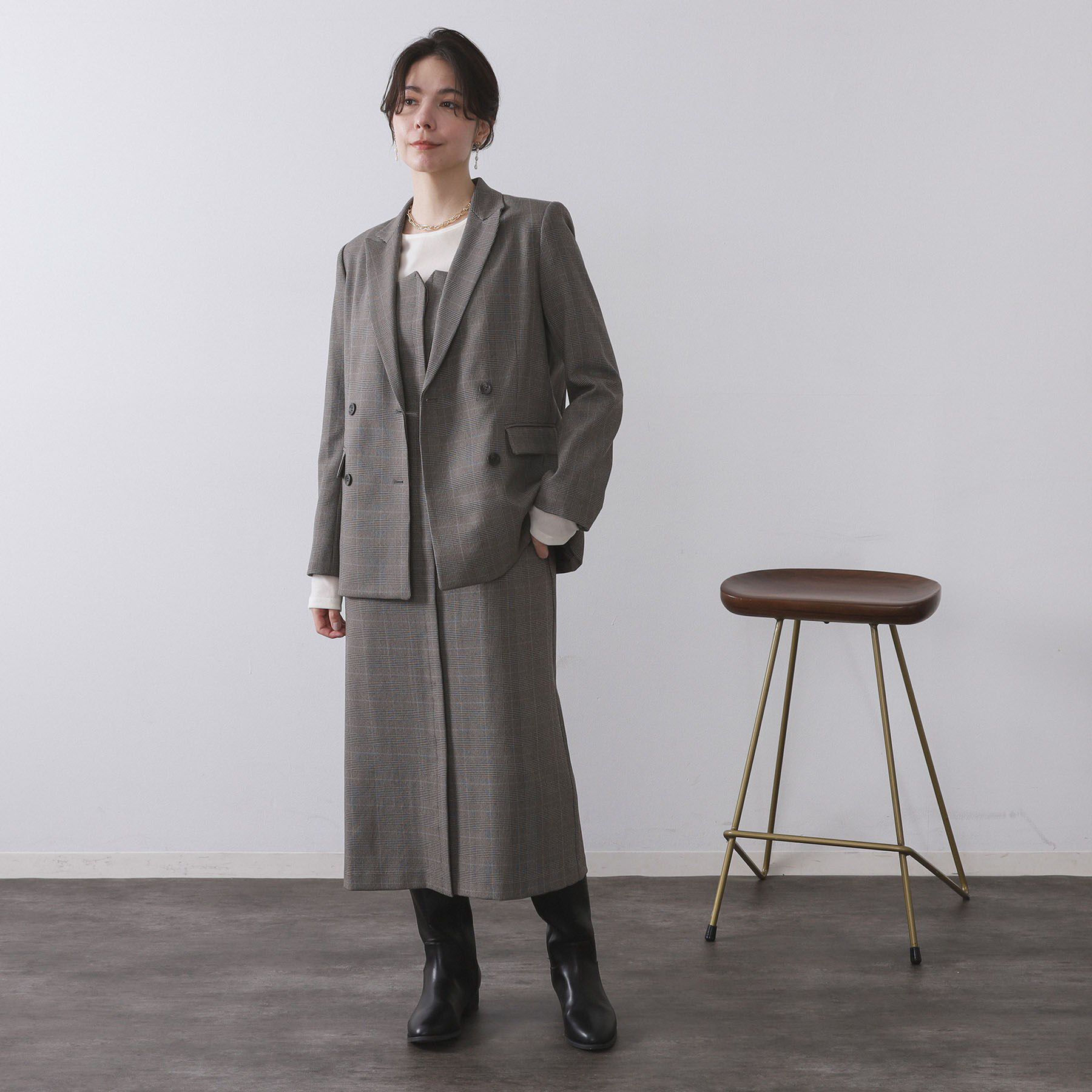 OPAQUE.CLIP「グレンチェックダブルジャケット/セットアップ対応可【洗える】」|テーラードジャケット|