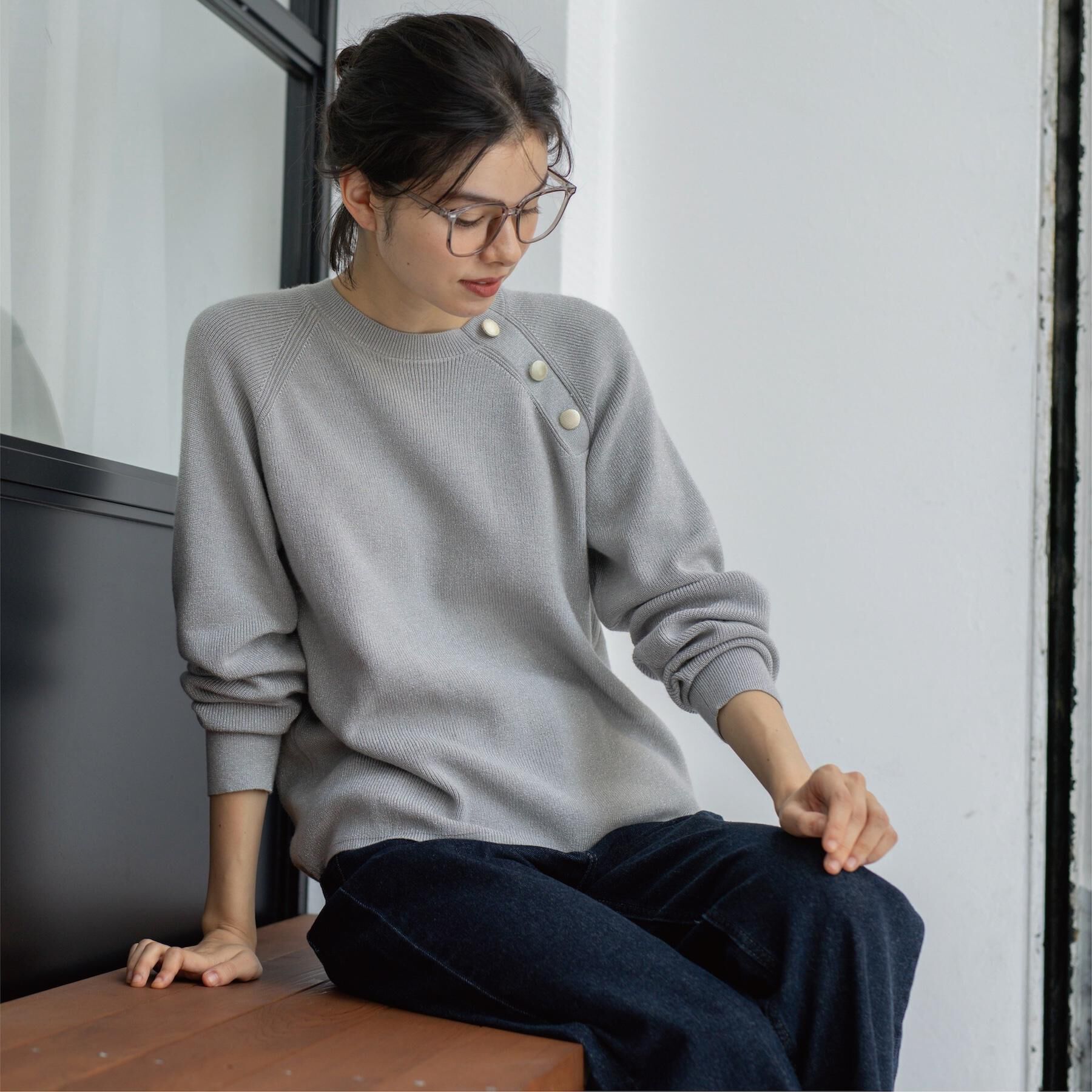 OPAQUE.CLIP「ボタンデザインラメニット【洗濯機OK】」|ニット・セーター|