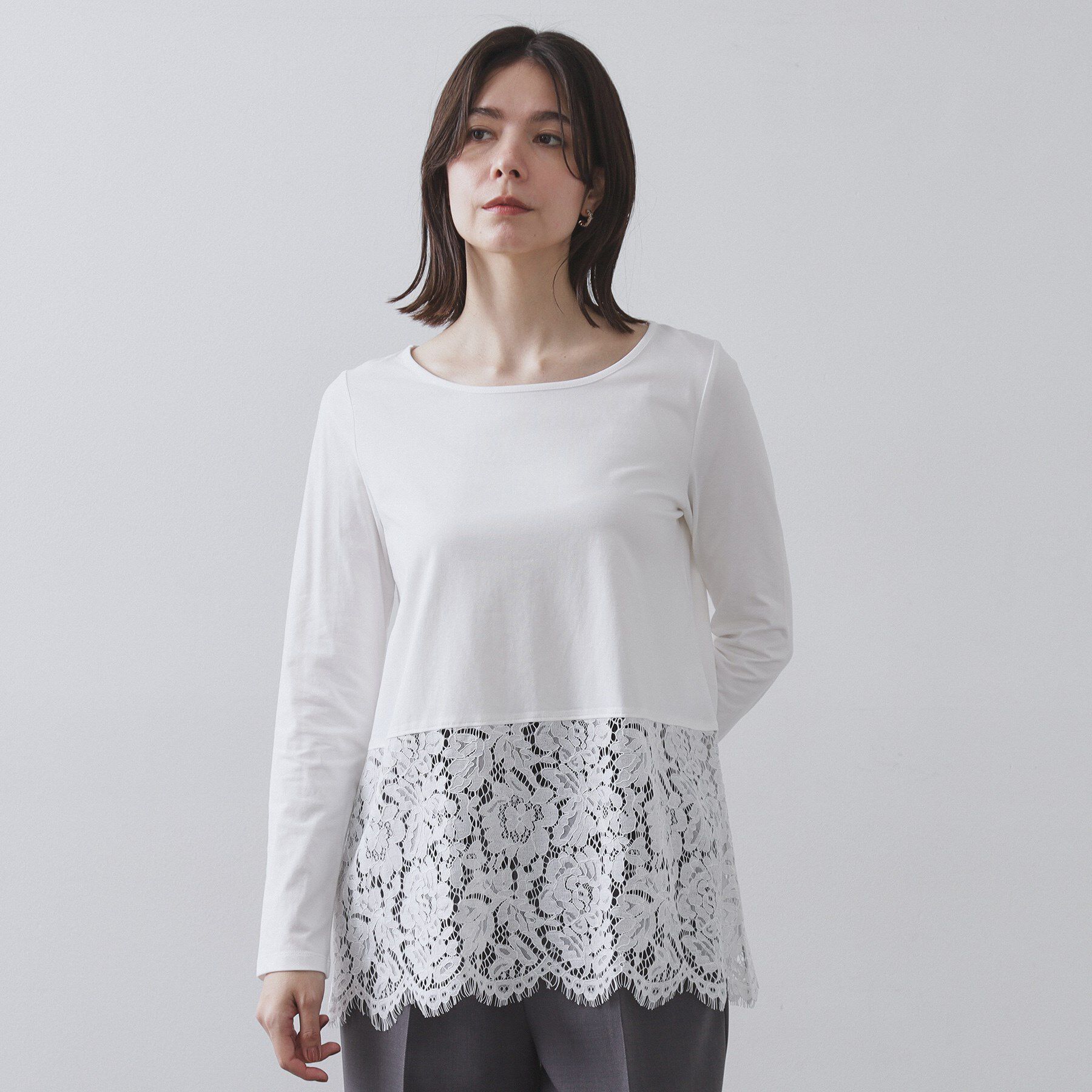 OPAQUE.CLIP「裾レースカットソー【洗濯機OK】」|Tシャツ・カットソー|