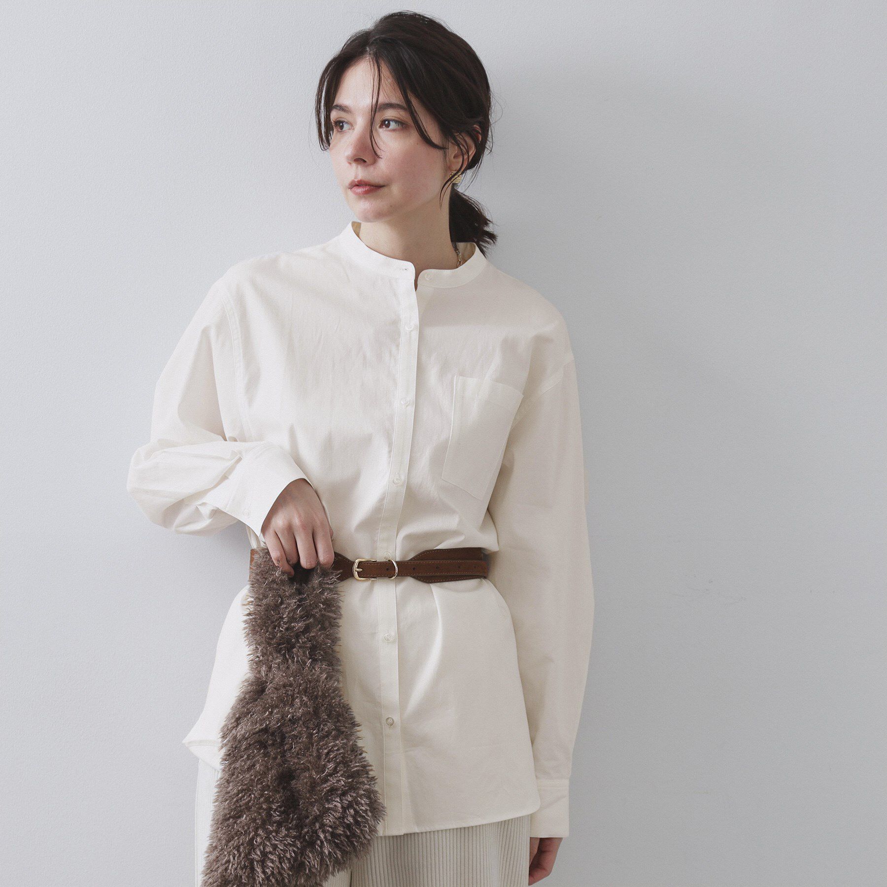 OPAQUE.CLIP「バンドカラーシャツ【洗濯機OK】」|シャツ・ブラウス|ホワイト(001)