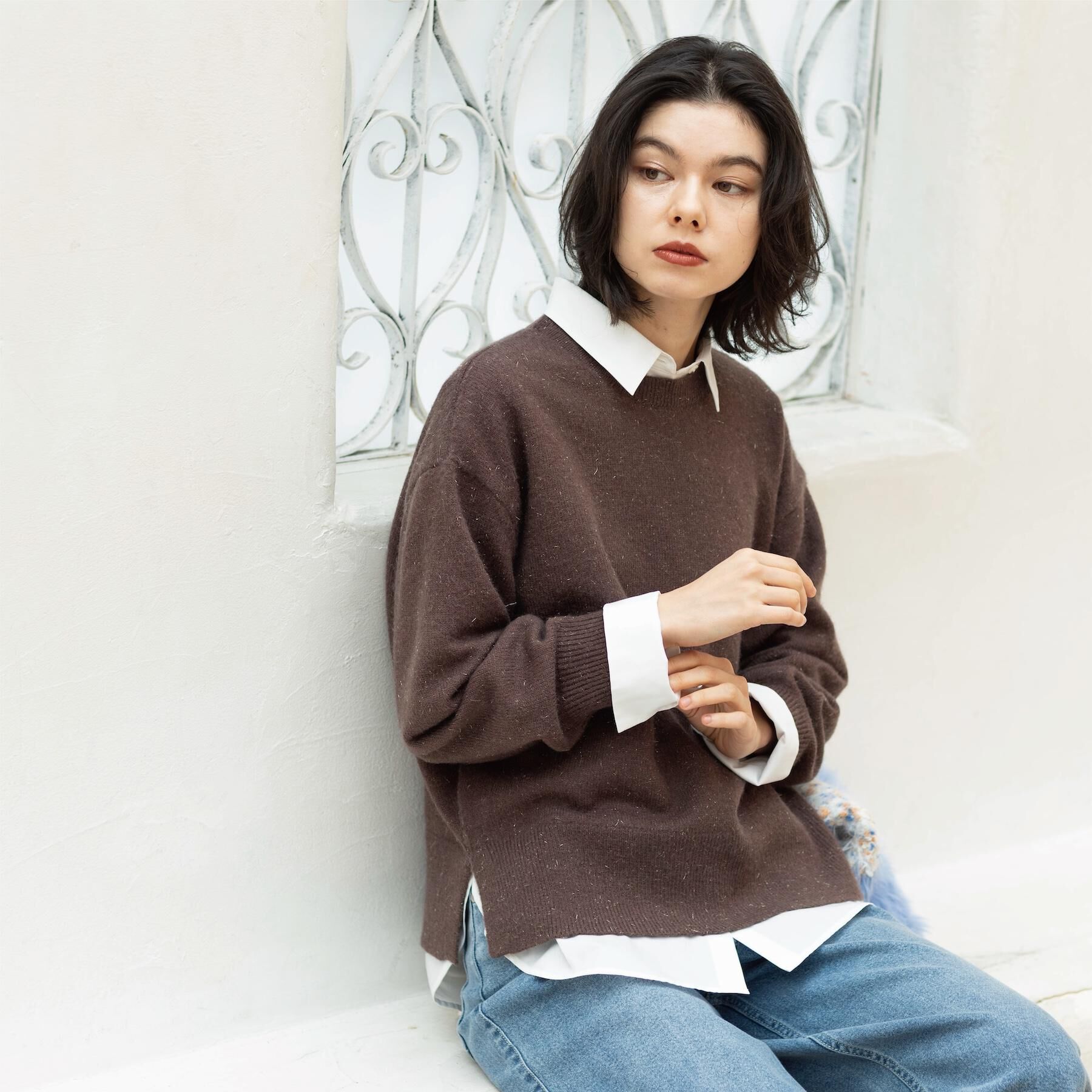 OPAQUE.CLIP「きらきらクルーミドルゲージニット【洗濯機OK】」|ニット・セーター|