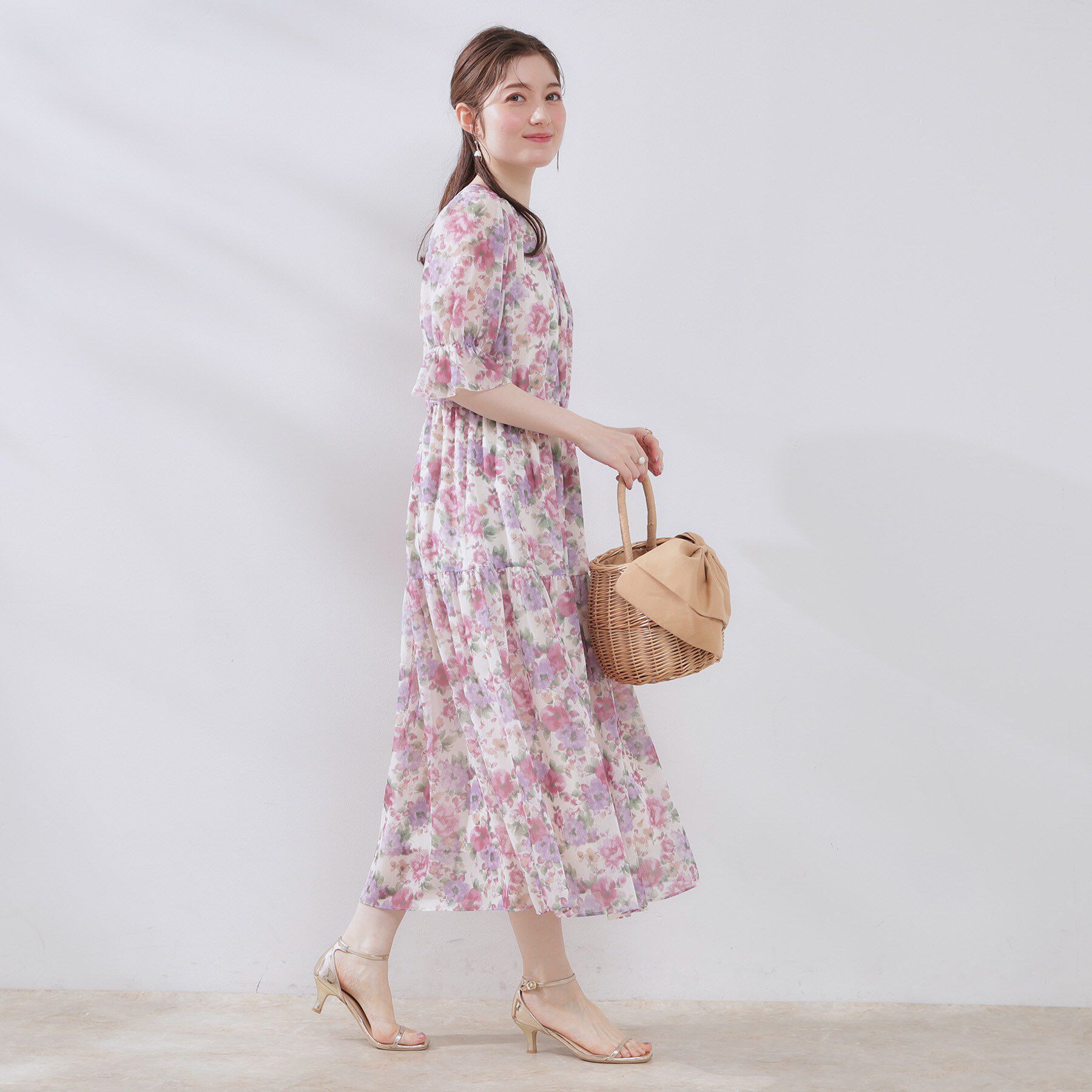 Couture broach「【一枚で着映える・大人可愛い】かすれプリント楊柳ワンピース」|ワンピース|
