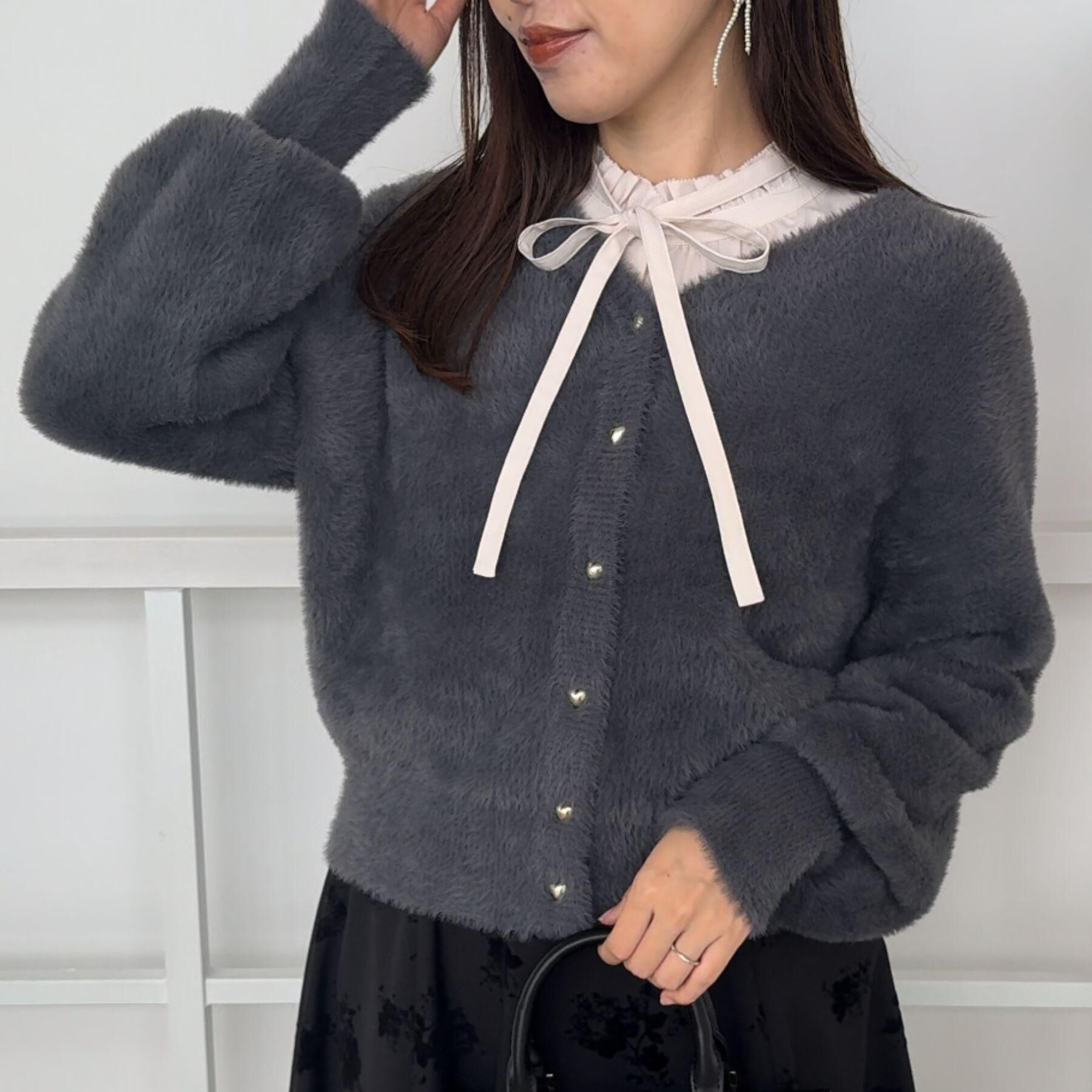 Couture broach「【ふわふわ/前後2WAY】フェザーカーディトップス」|カーディガン|チャコールグレー(0