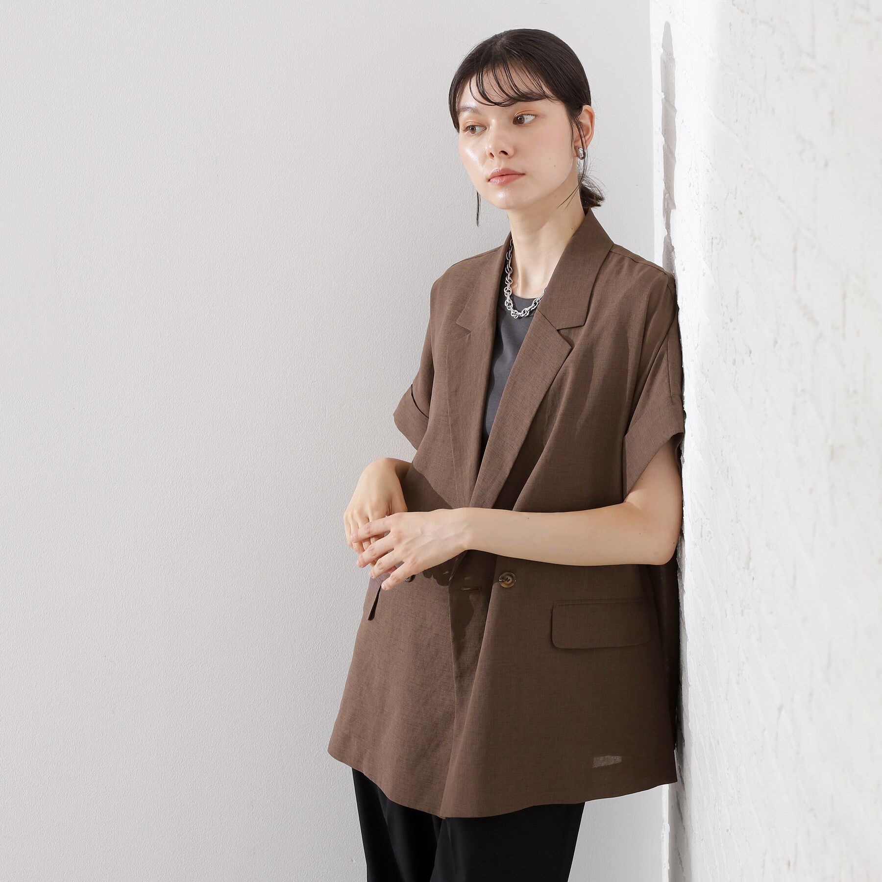 THE SHOP TK「半袖シアージャケット【洗える】」|テーラードジャケット|
