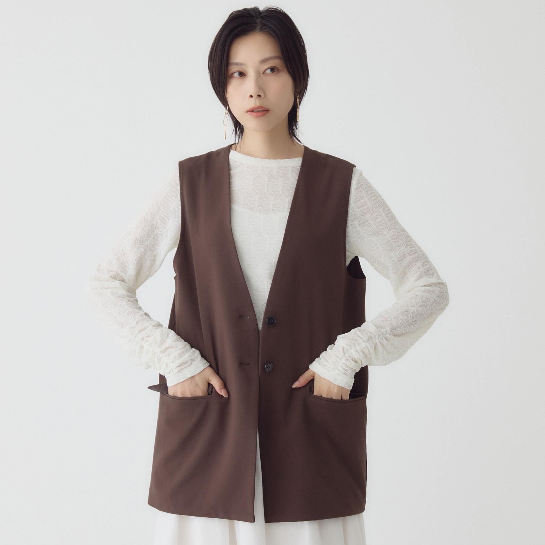 THE SHOP TK「ノーカラージレ【セットアップ可/洗濯機OK】」|ベスト・ジレ|