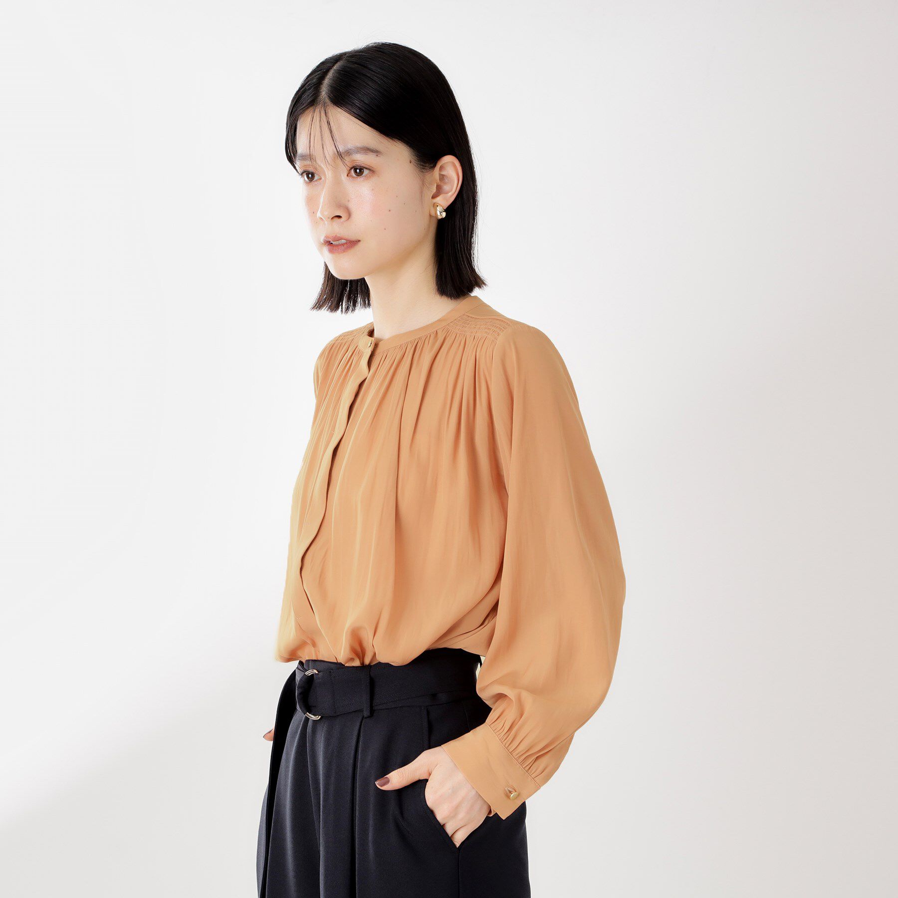 THE SHOP TK「ヴィンテージサテンギャザーシャツ」|シャツ・ブラウス|