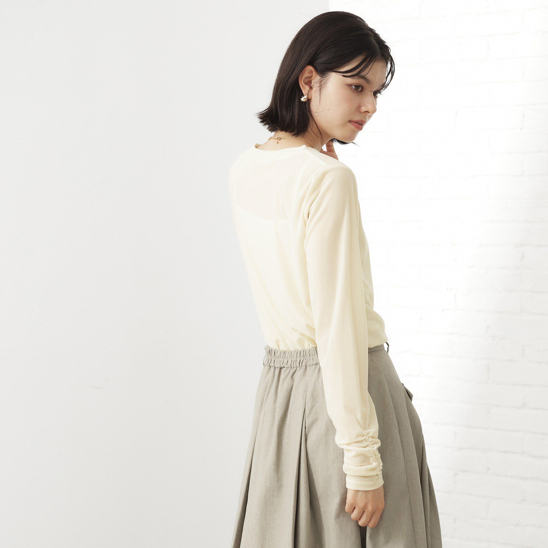 THE SHOP TK「【程よいシアー感】ベロア袖クシュプルオーバー」|Tシャツ・カットソー|