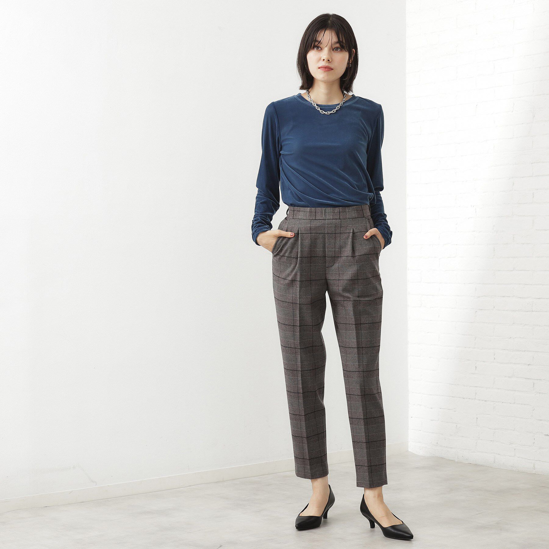 THE SHOP TK「【程よいシアー感】ベロア袖クシュプルオーバー」|Tシャツ・カットソー|