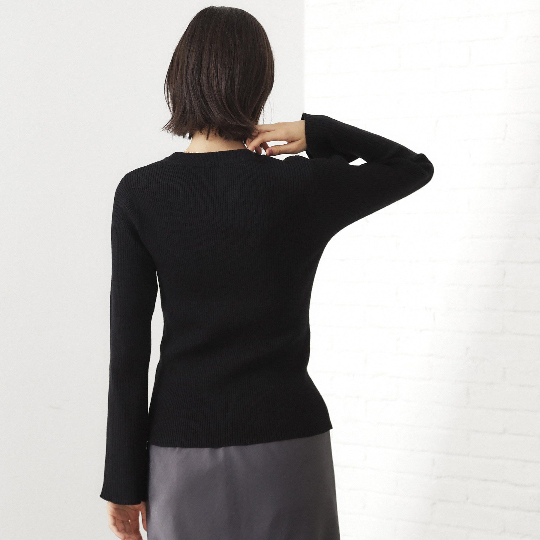 THE SHOP TK「【品よく魅せる】フレアスリーブ リブニット/毛玉になりにくい/静電気防止/洗濯機OK」|ニット・セーター|