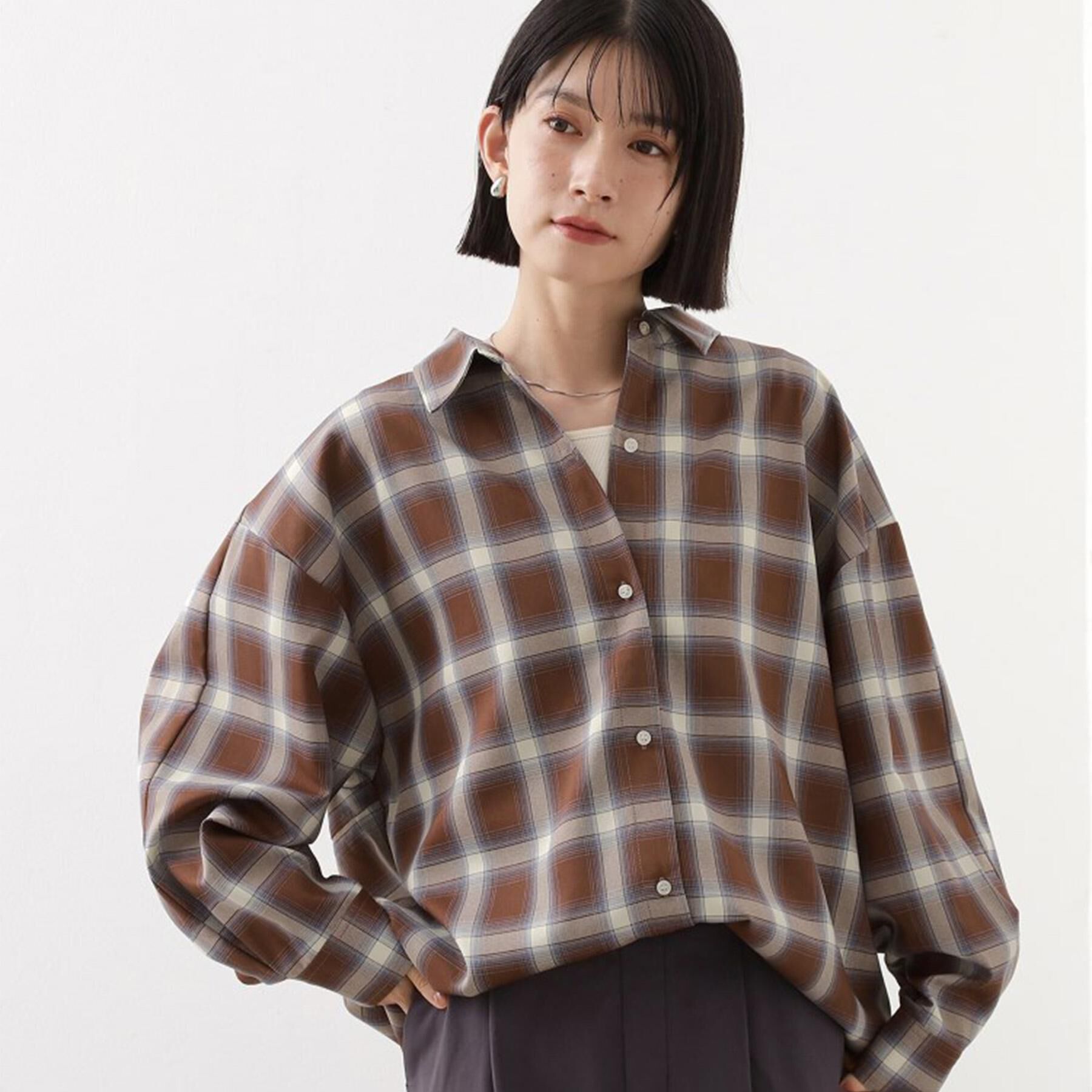 THE SHOP TK「【即戦力/軽羽織】チェックドルマンシャツ」|シャツ・ブラウス|ブラウン(243)
