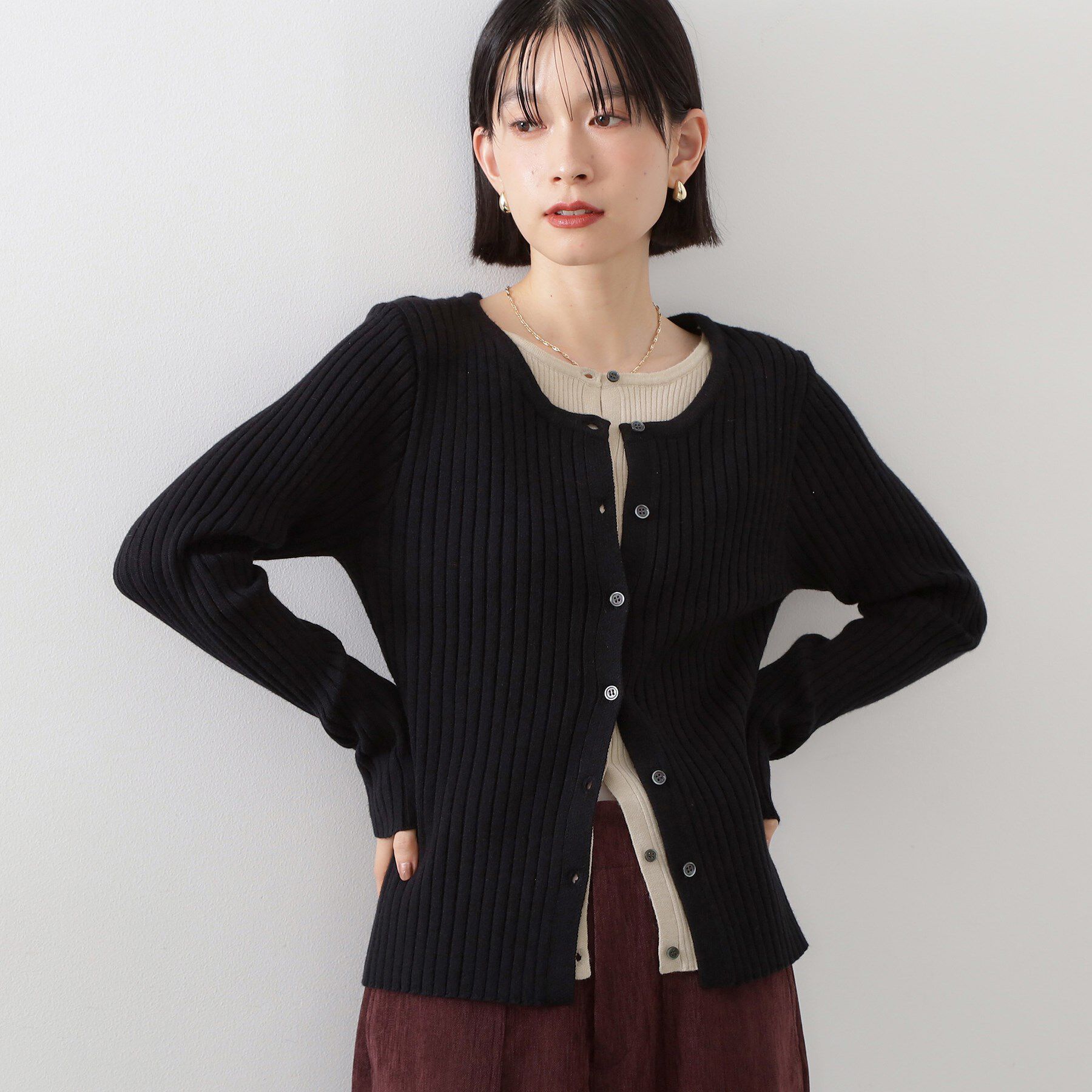 THE SHOP TK「【アンチピリング/静電気防止/洗える】ヘンリーレイヤードニット」|ニット・セーター|ブラック(019)