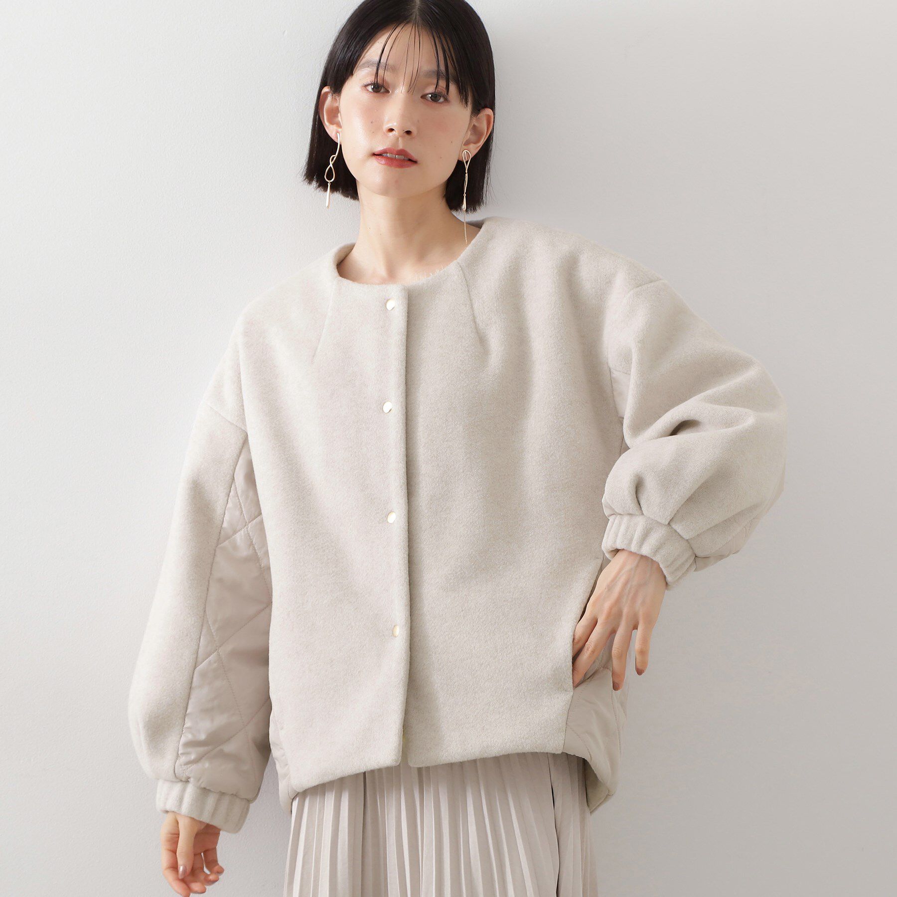 THE SHOP TK「前後で印象が変わる ドッキングノーカラージャケット」|ノーカラージャケット|グレージュ(050)