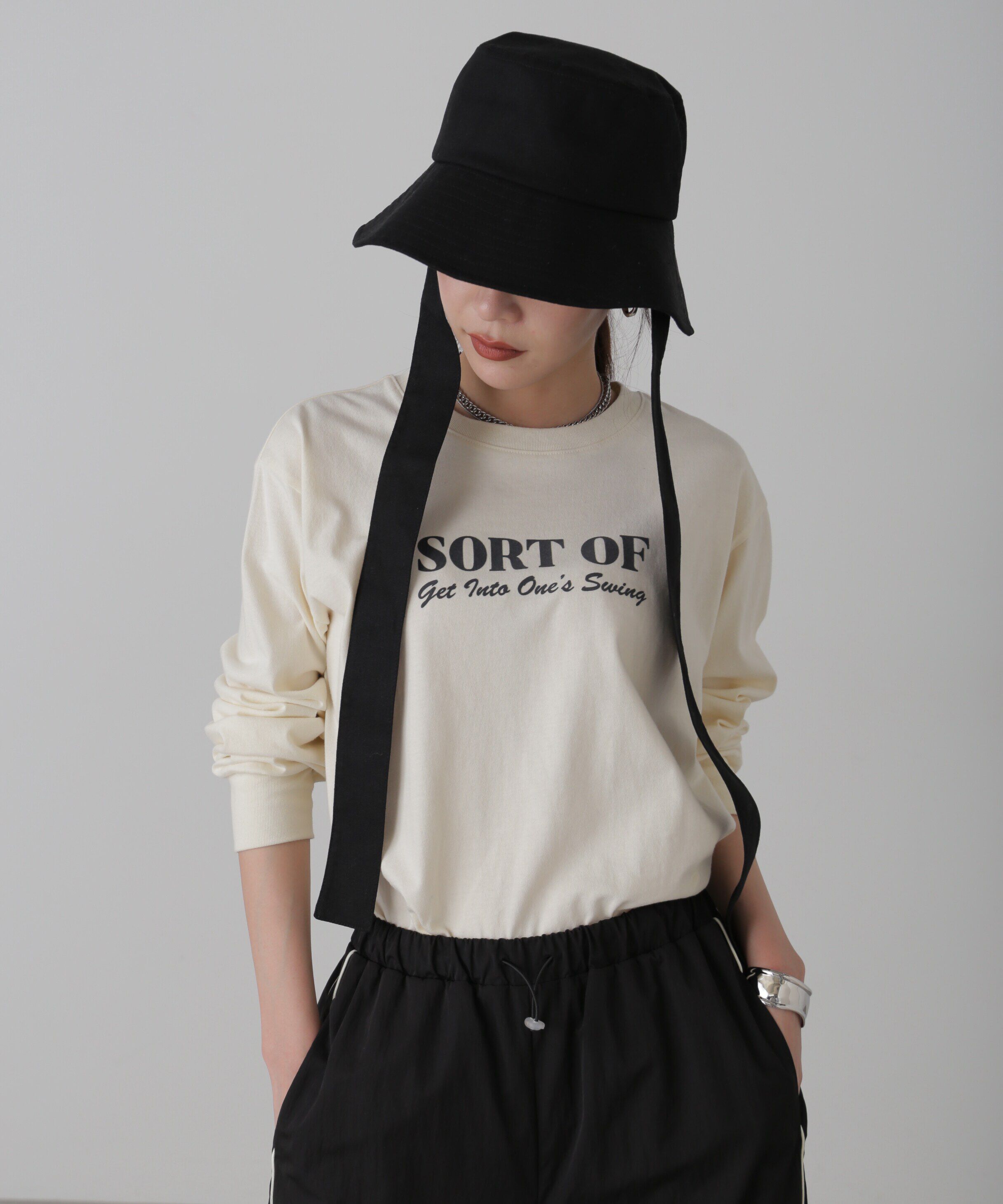  「リボン付きリネンライクバケット」|ソックス|