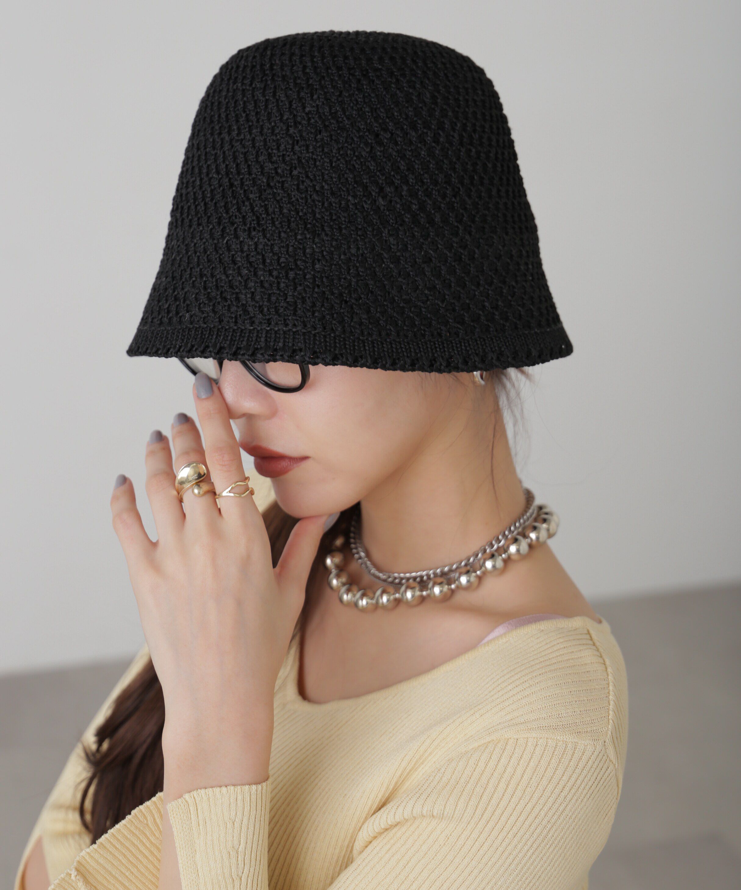  「ハニカム柄サーモダウンハット」|ソックス|ブラック