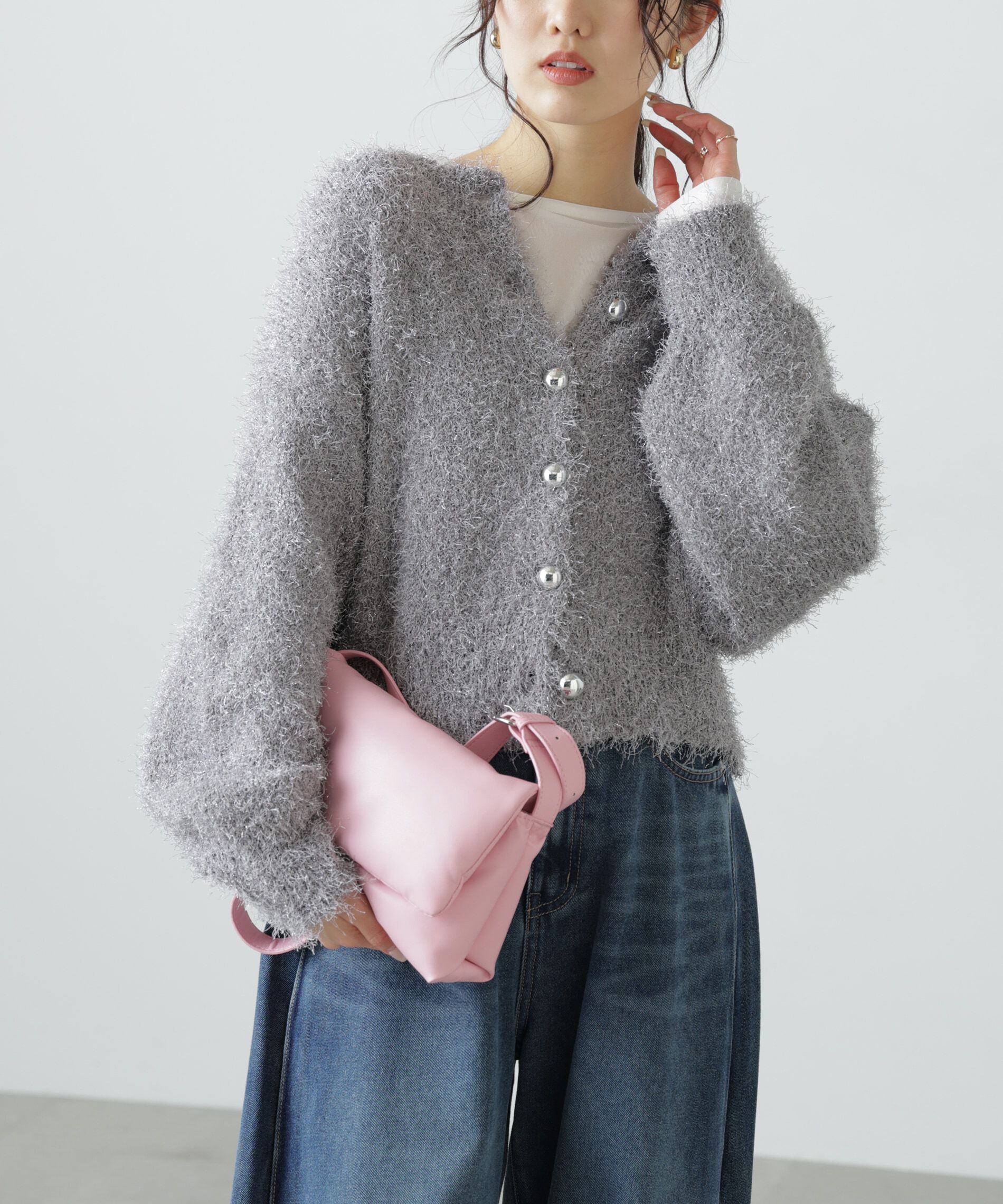  「ラメフェザーカーディガン」|ニット・セーター|