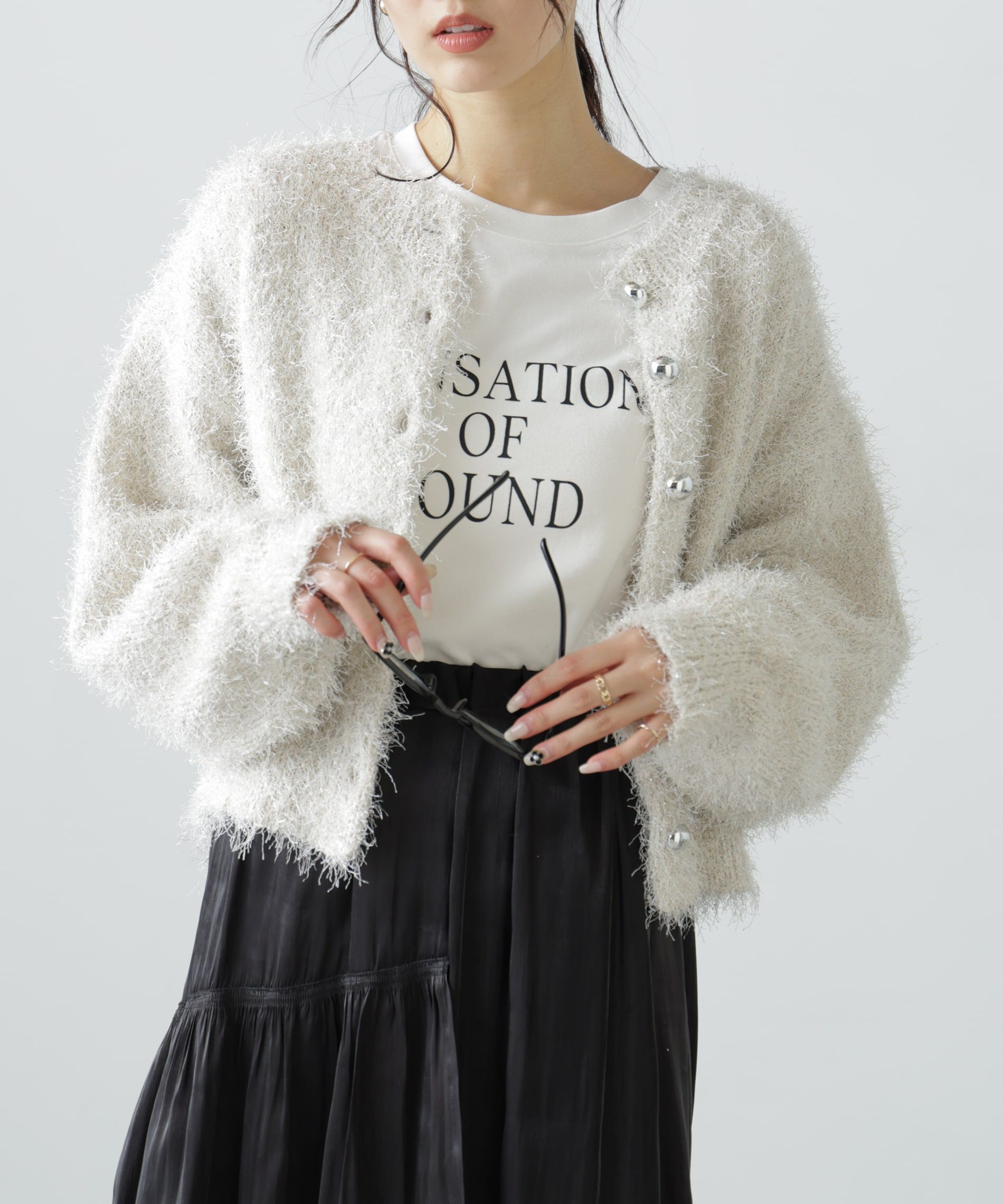  「ラメフェザーカーディガン」|ニット・セーター|