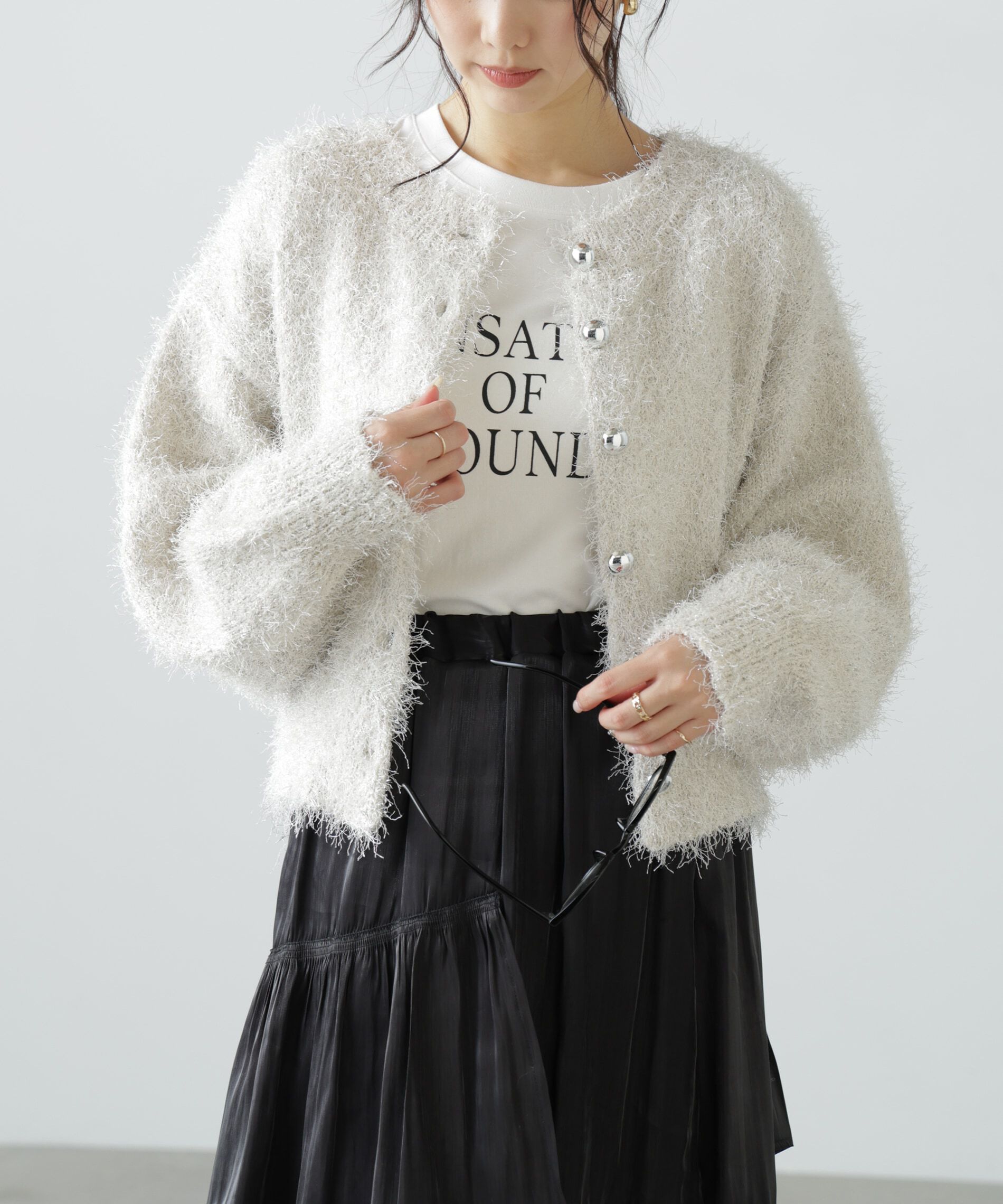  「ラメフェザーカーディガン」|ニット・セーター|