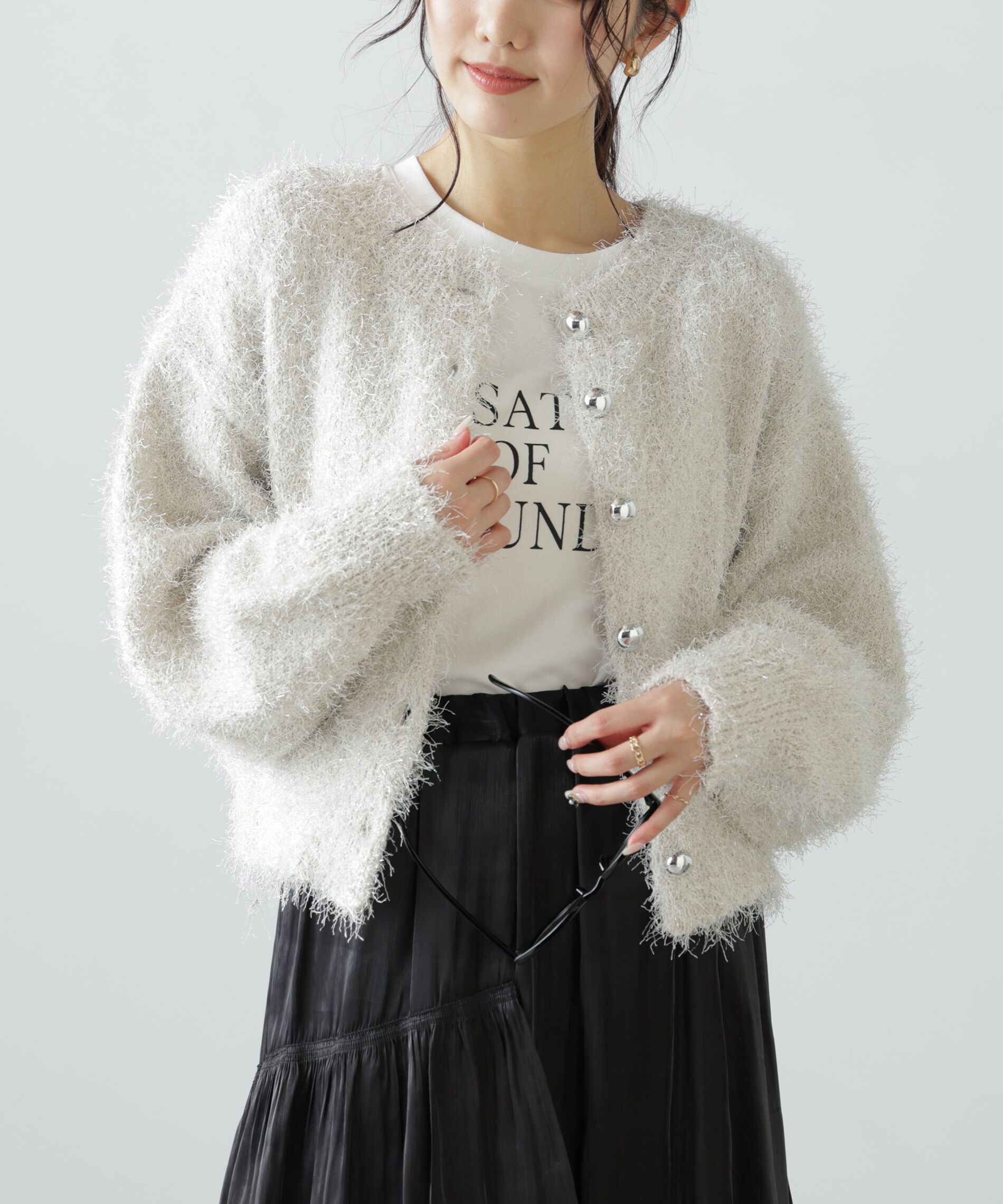  「ラメフェザーカーディガン」|ニット・セーター|