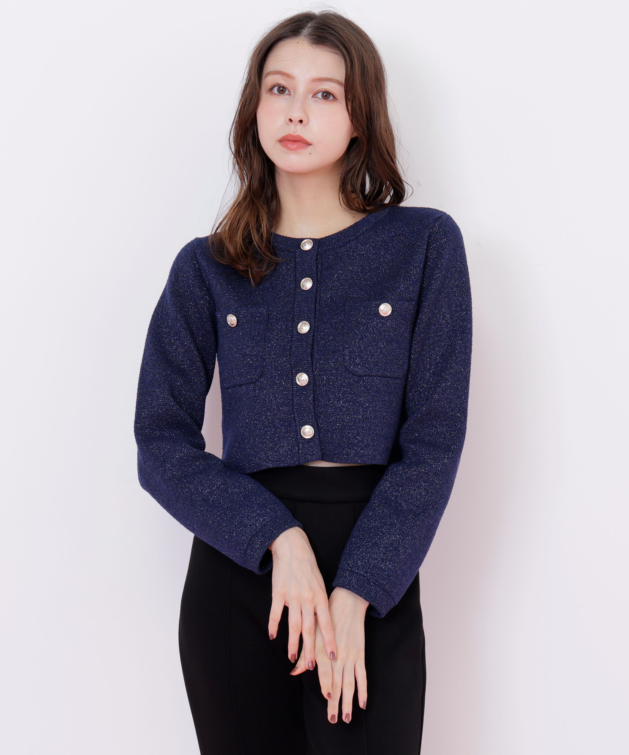  「ブークレーニットジャケット」|ニット・セーター|ネイビー