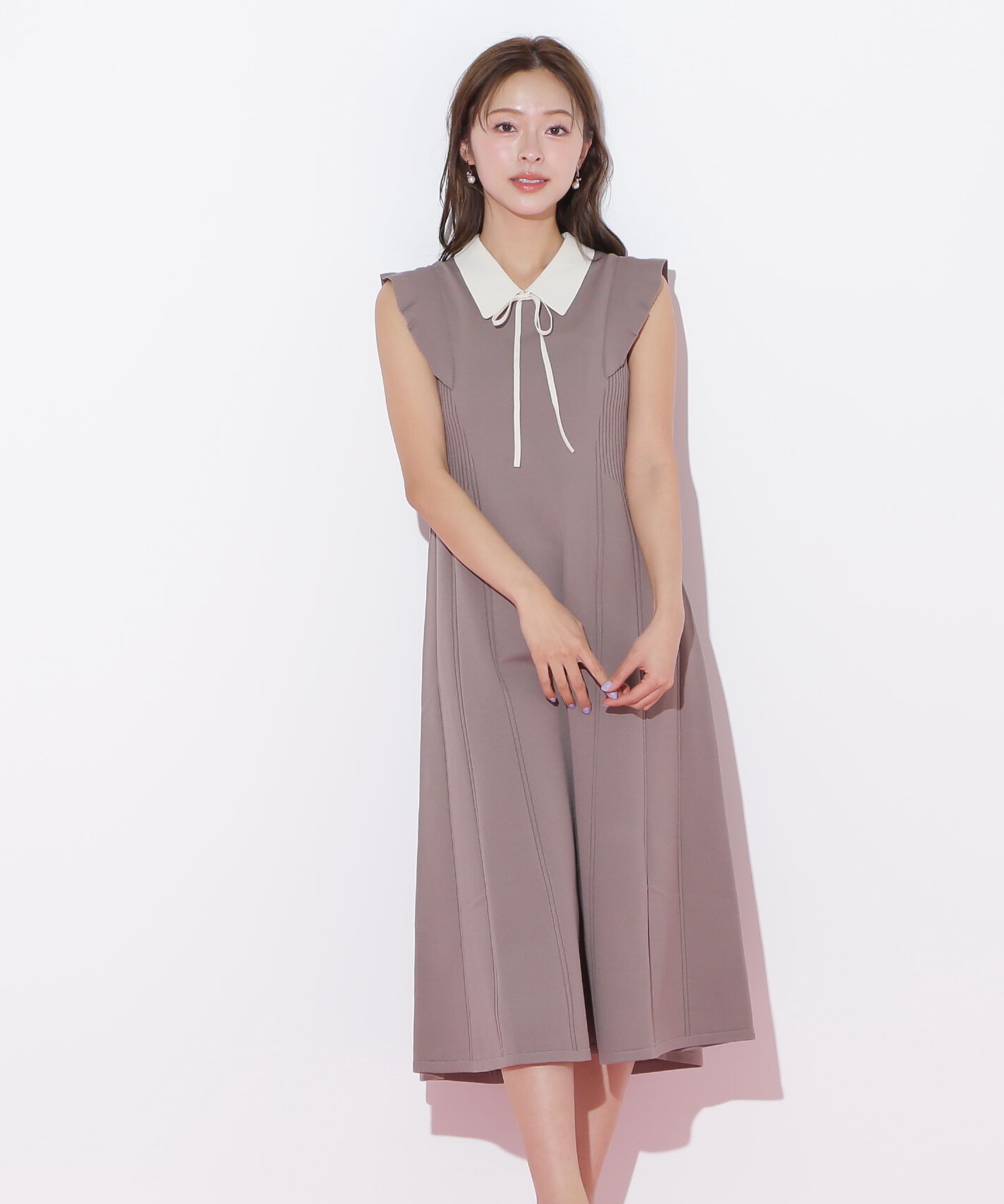  「コルセットリブ襟付きニットワンピース」|ワンピース|