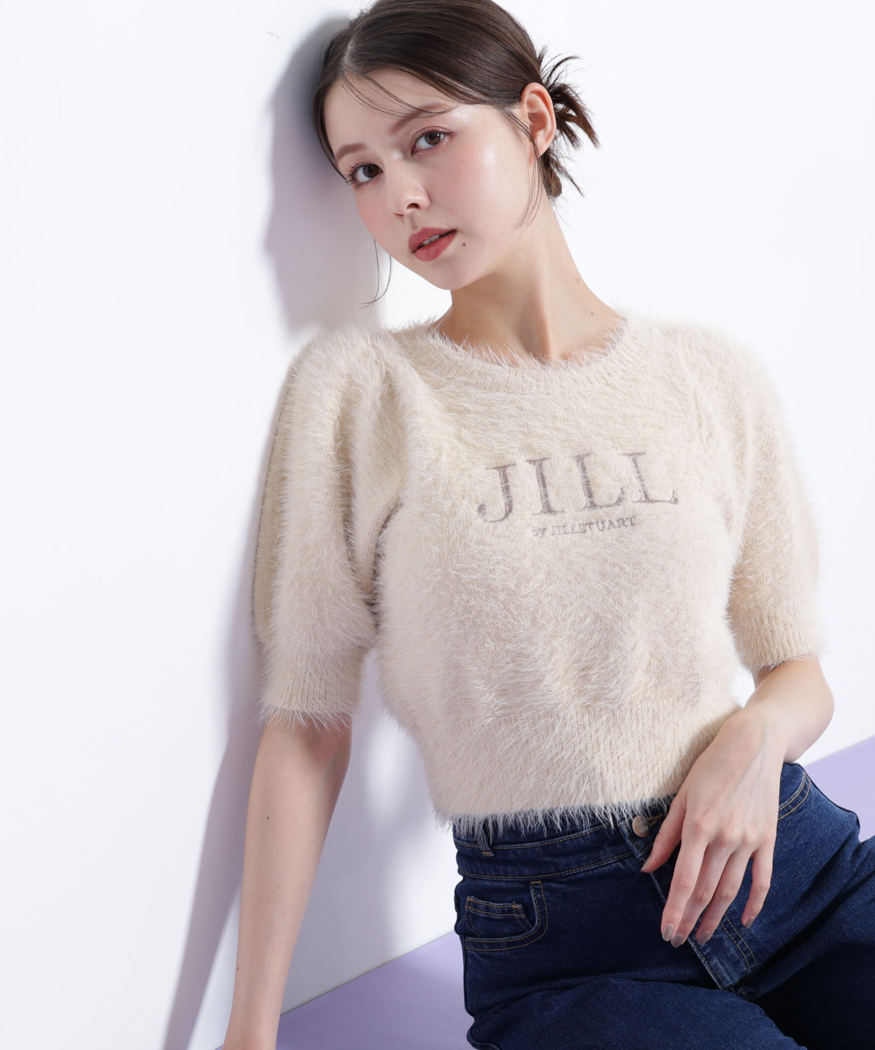  「ロゴ刺繍シャギーニット」|ニット・セーター|エクリュ