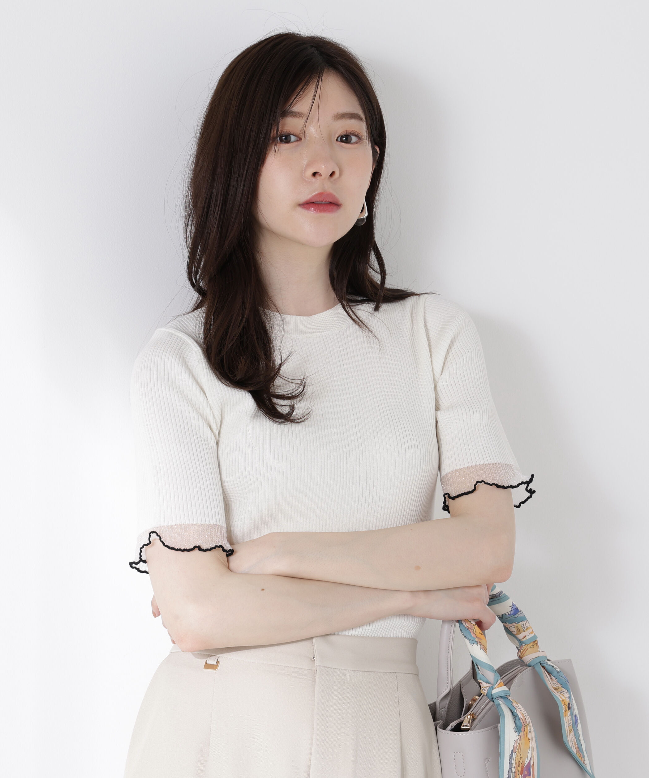 PROPORTION BODY DRESSING「部分シアー半袖リブニット」|ニット・セーター|