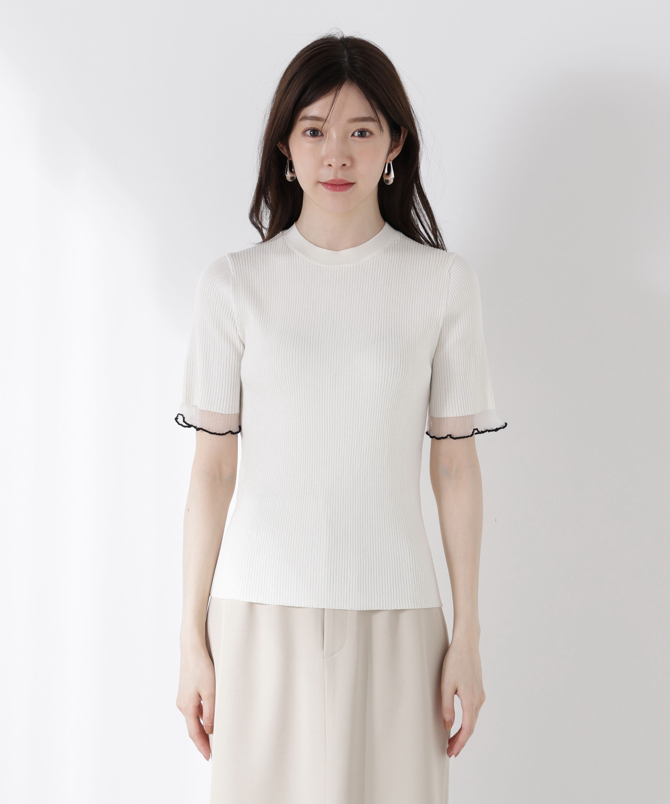 PROPORTION BODY DRESSING「部分シアー半袖リブニット」|ニット・セーター|