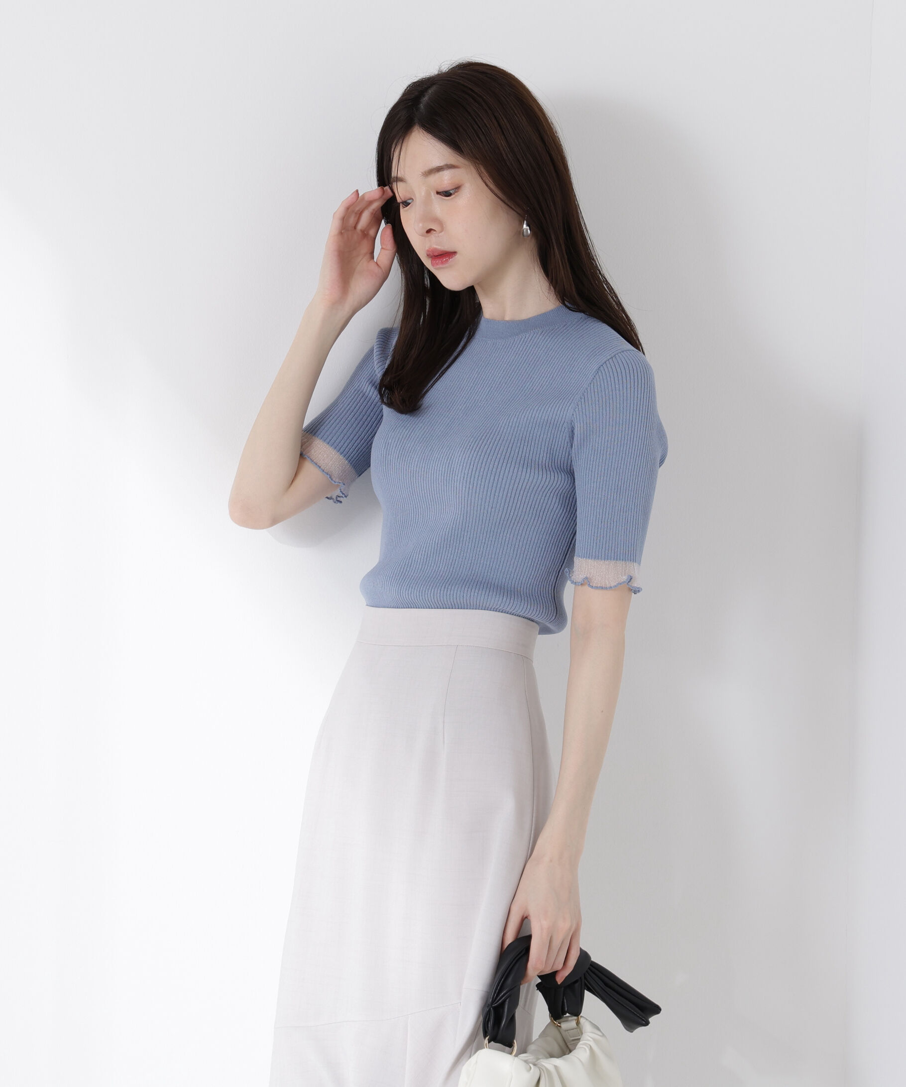 PROPORTION BODY DRESSING「部分シアー半袖リブニット」|ニット・セーター|