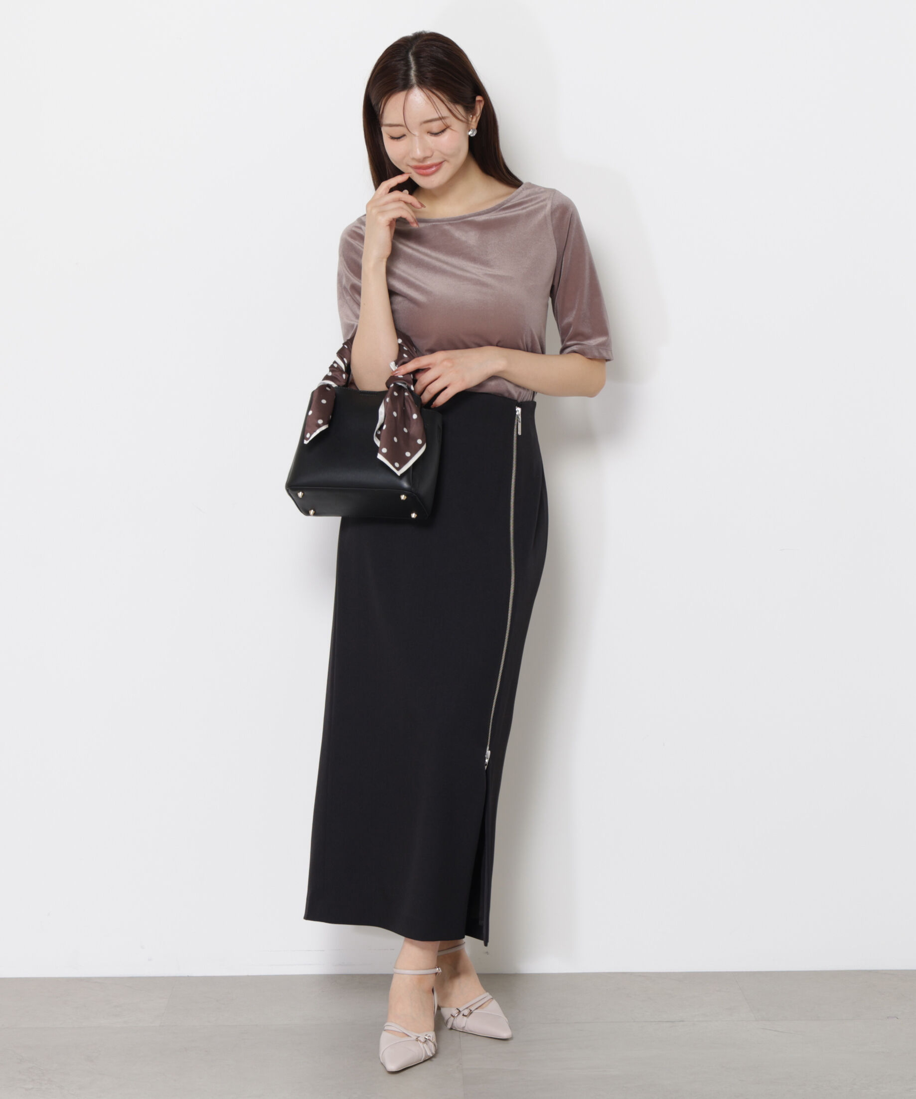 PROPORTION BODY DRESSING「＜ハンドウォッシャブル＞シアーベロア5分袖トップス」|Tシャツ・カットソー|