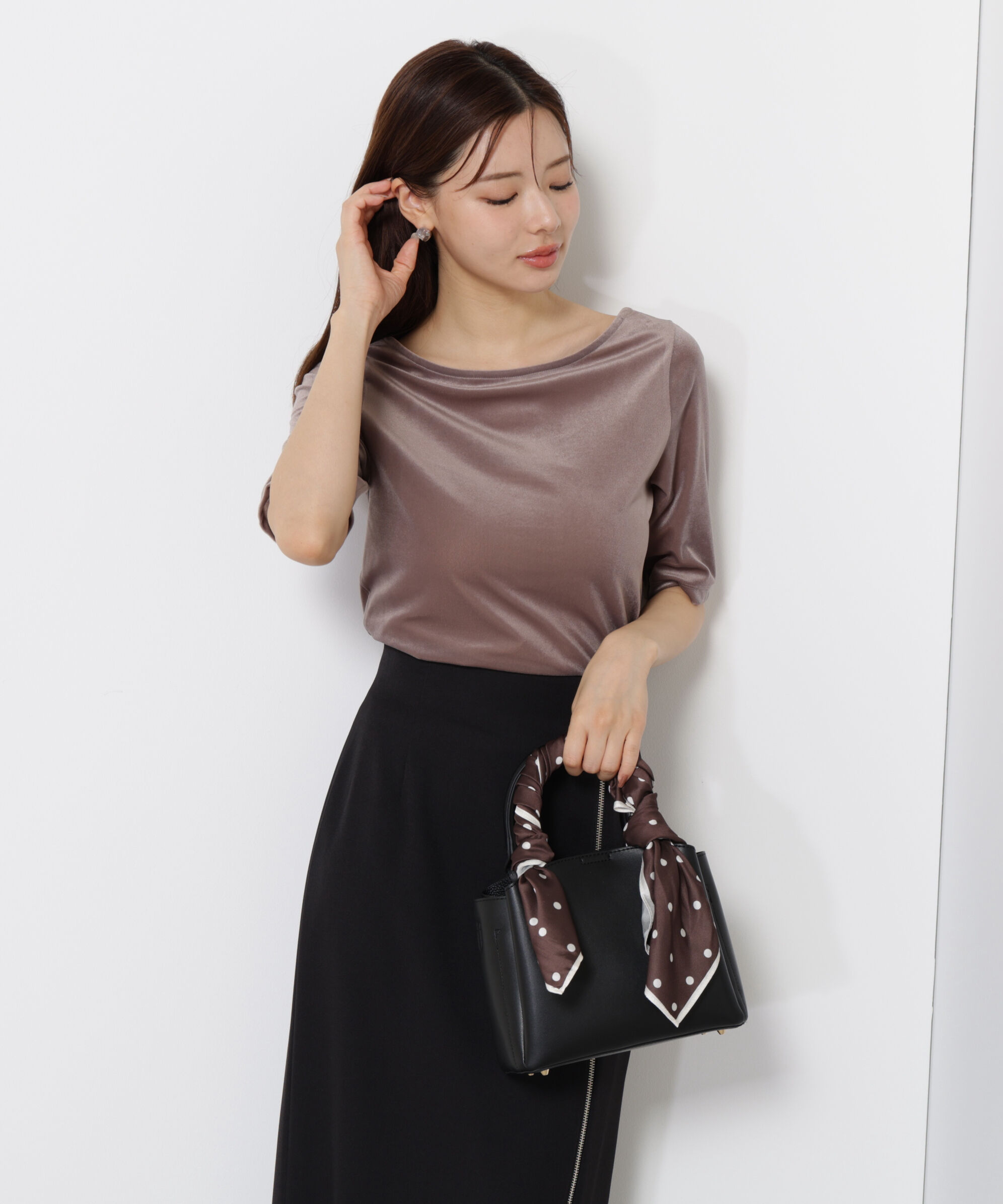 PROPORTION BODY DRESSING「＜ハンドウォッシャブル＞シアーベロア5分袖トップス」|Tシャツ・カットソー|