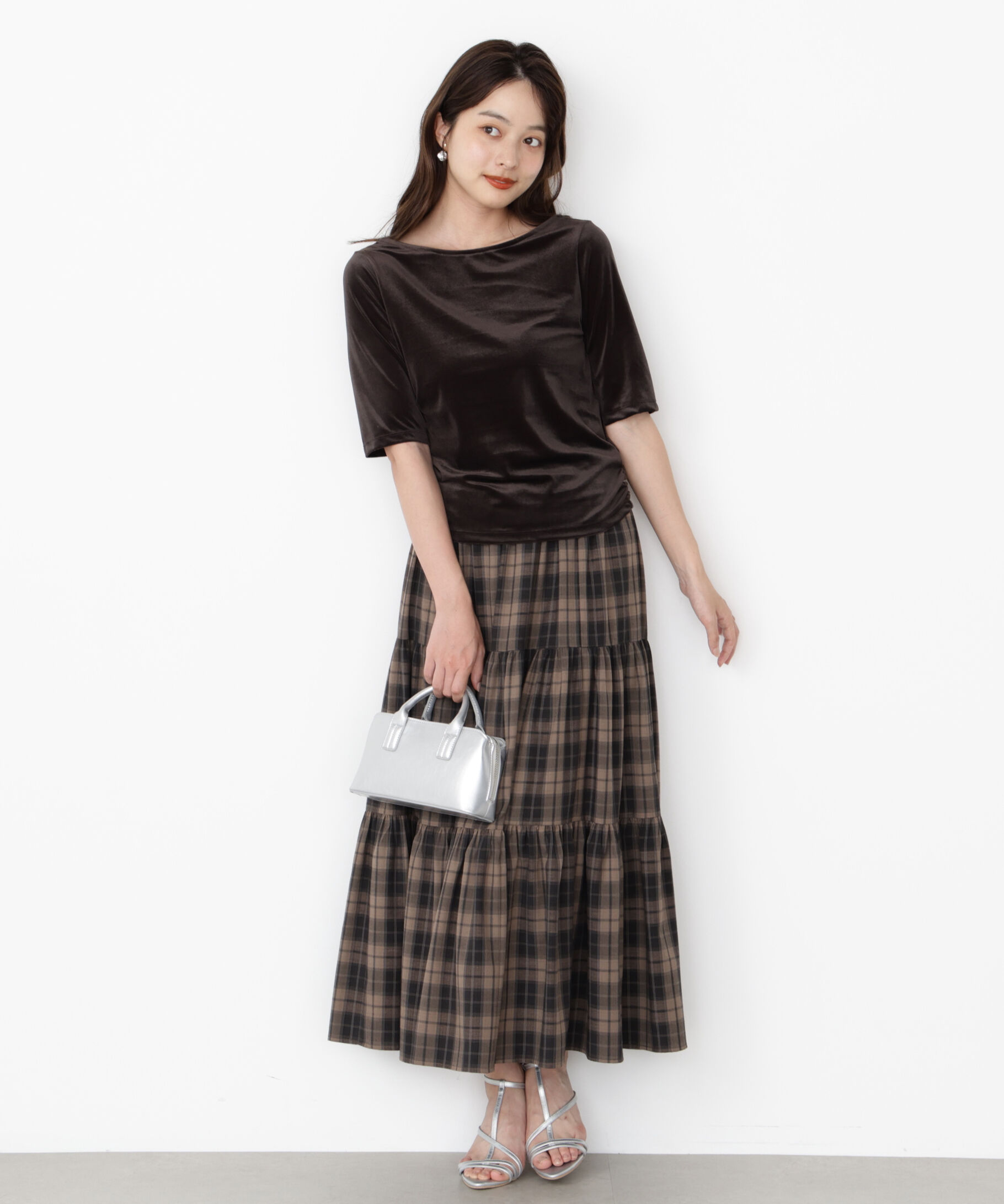 PROPORTION BODY DRESSING「＜ハンドウォッシャブル＞シアーベロア5分袖トップス」|Tシャツ・カットソー|