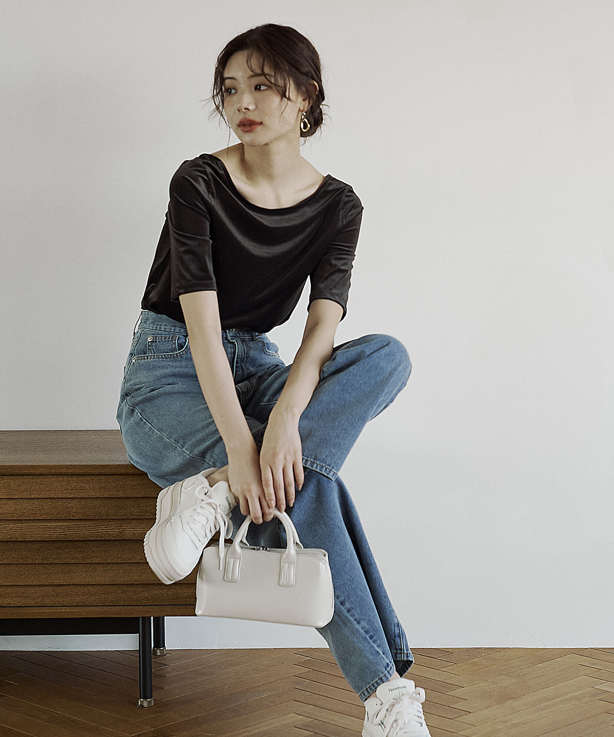 PROPORTION BODY DRESSING「＜ハンドウォッシャブル＞シアーベロア5分袖トップス」|Tシャツ・カットソー|