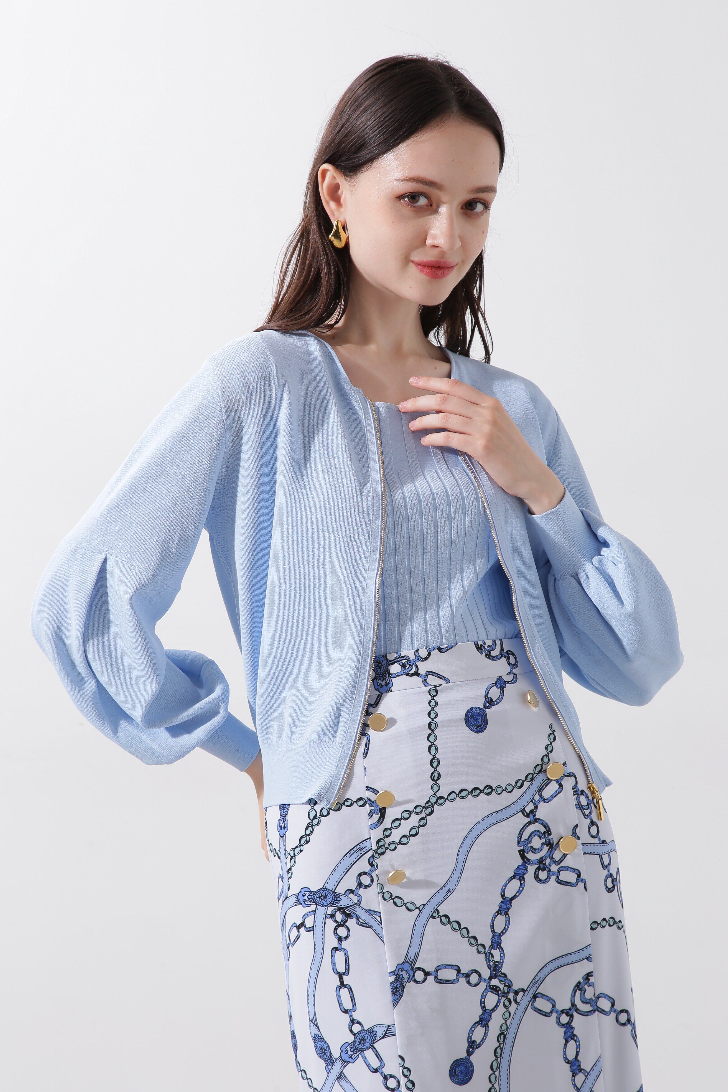  「ジップアップニットブルゾン」|その他|サックスブル 2