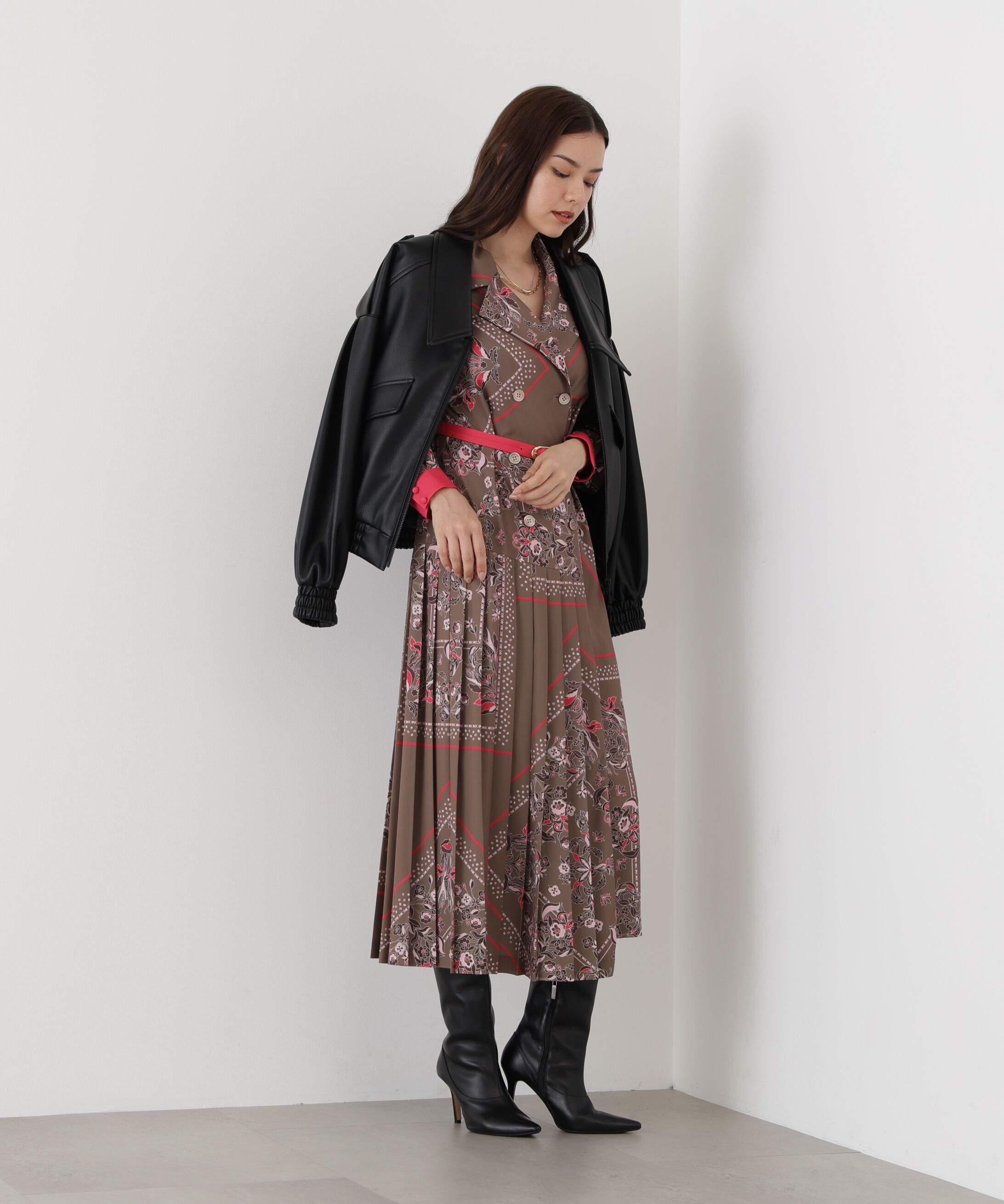  「◆フローラルスカーフプリントワンピース」|ワンピース|