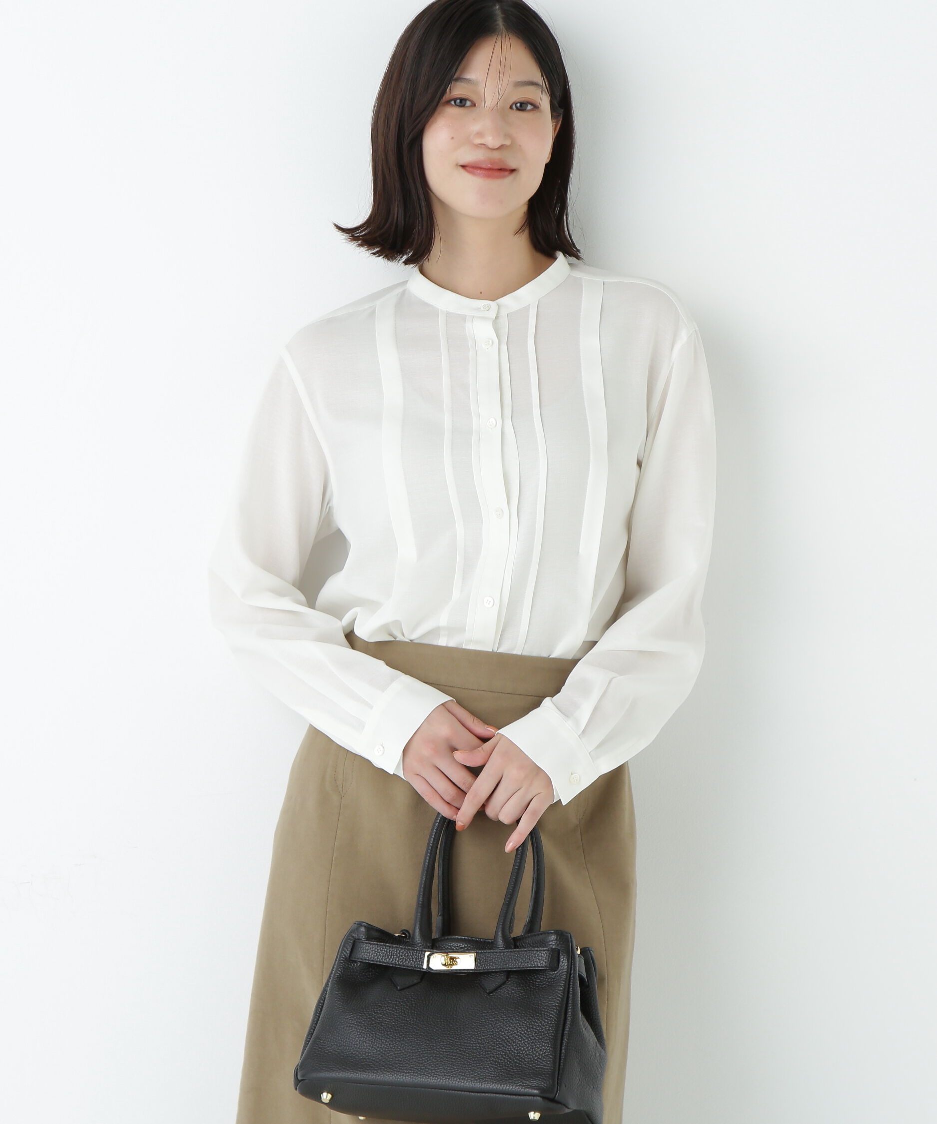  「◆コットンジョーゼットボイルバンドシャツブラウス」|シャツ・ブラウス|ホワイト