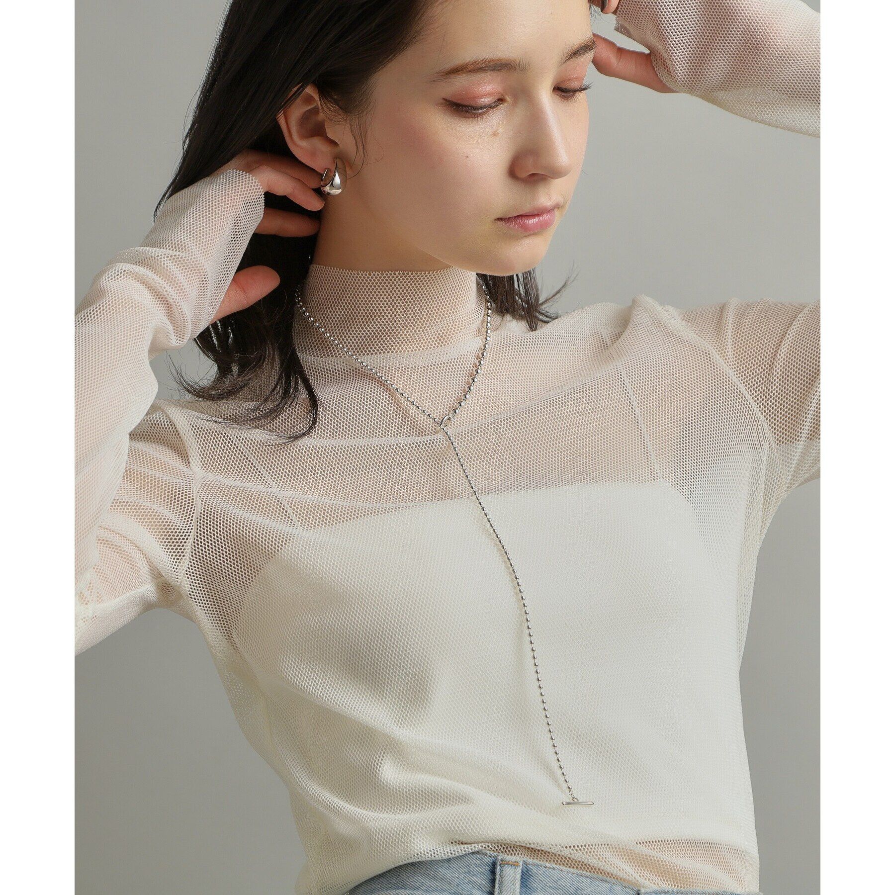 COCOSHNIK ONKITSCH「シルバー ミックスネックレス ボールチェーンマンテル」|ネックレス|