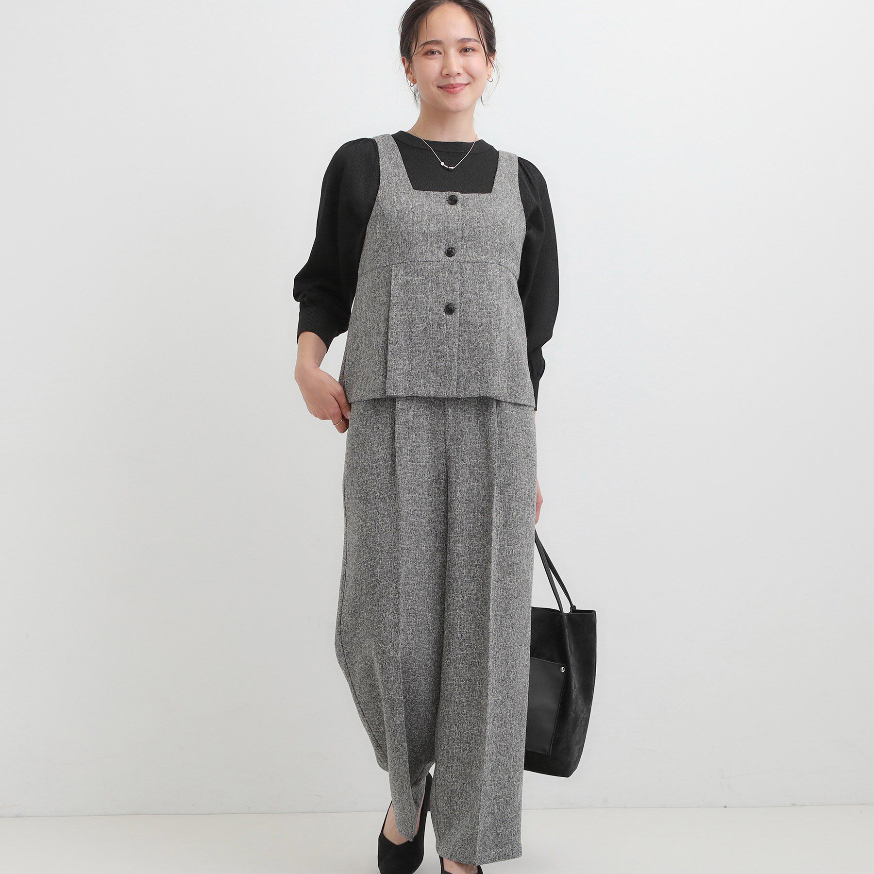 SHOO･LA･RUE「【2点セット】着るだけで決まる クラシカルなツイード調セットアップ」|スーツ|グレー(412)