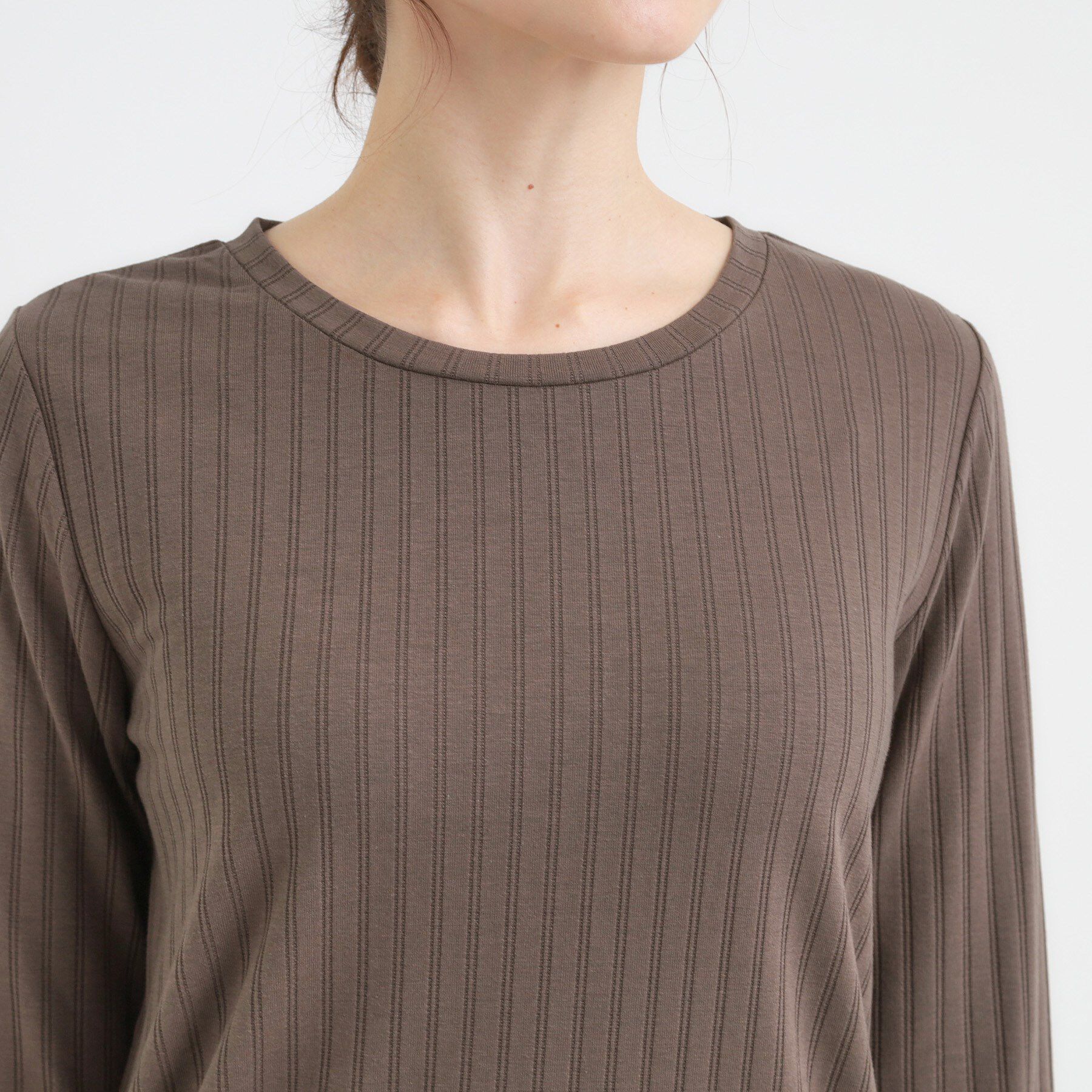 SHOO･LA･RUE「【S-LL】1枚でも、重ね着にも ワイドテレコ クルーネックインナー」|Tシャツ・カットソー|