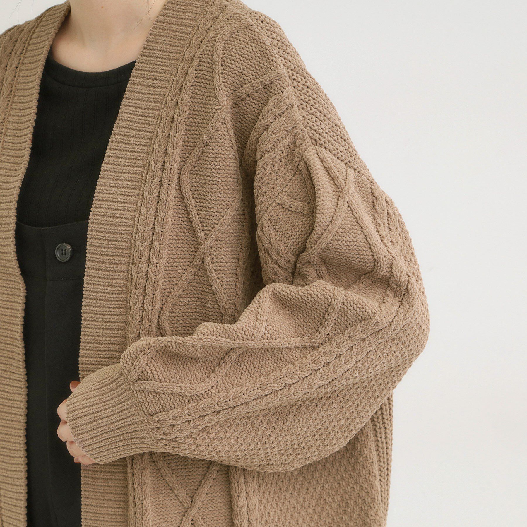 SHOO･LA･RUE「【洗濯機可/S-LL】大人の抜け感 ざっくり編み モールケーブルカーディガン【CIRCRIC】」|カーディガン|