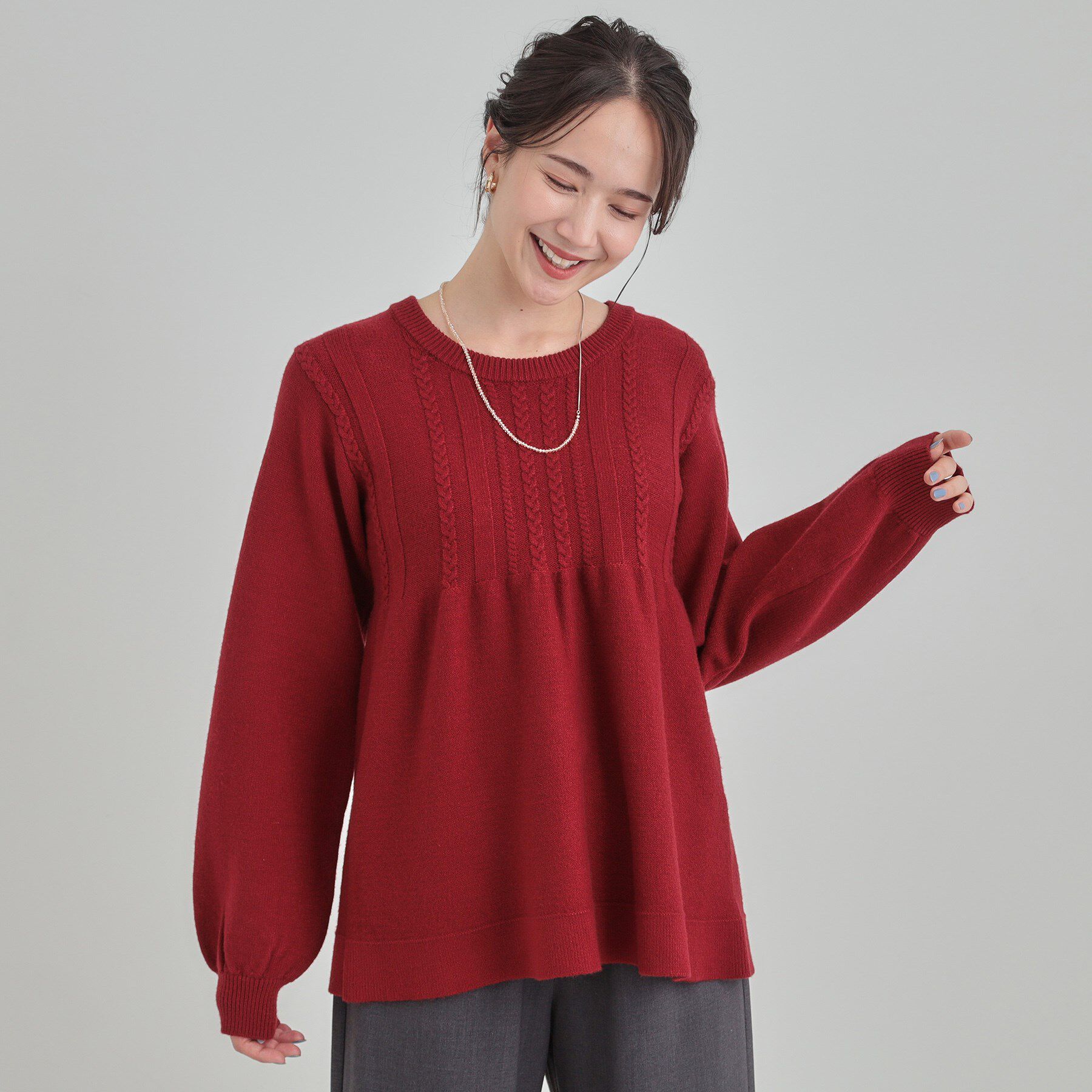 SHOO･LA･RUE「気になるお腹周りをカバー ケーブル編みペプラムニット」|ニット・セーター|