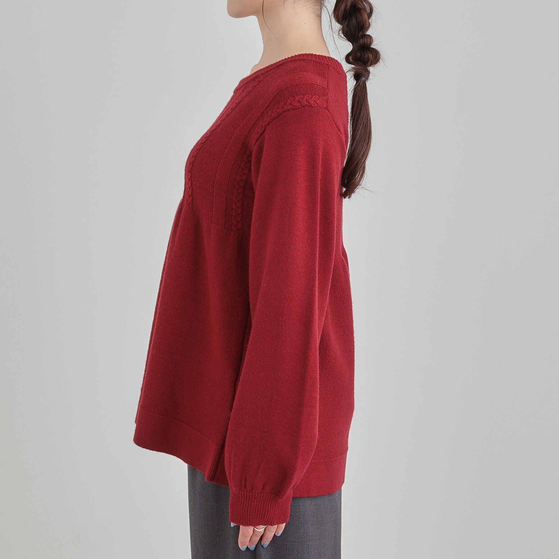 SHOO･LA･RUE「気になるお腹周りをカバー ケーブル編みペプラムニット」|ニット・セーター|