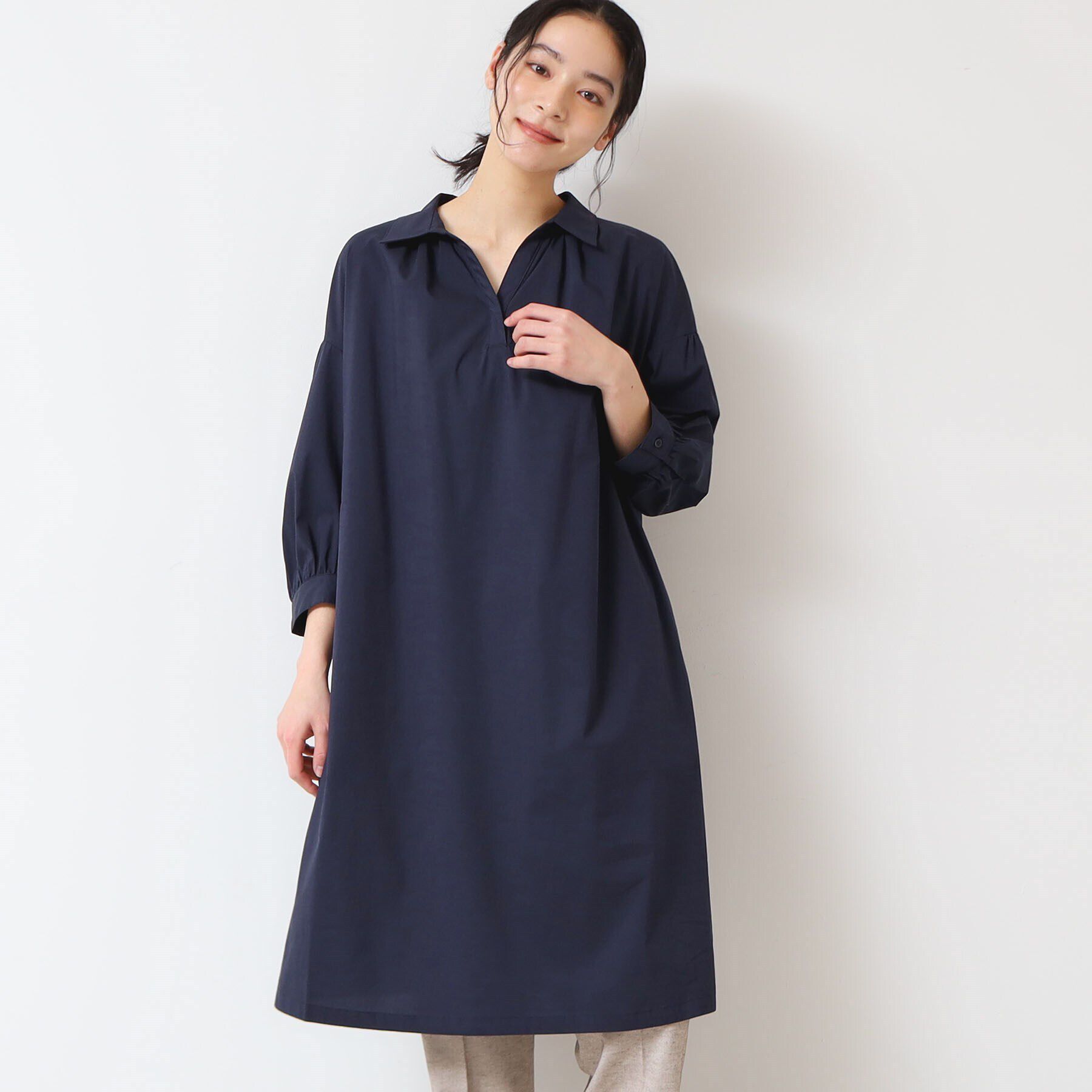 Dessin「【洗える】シャツチュニックワンピース」|ワンピース|ネイビー(094)