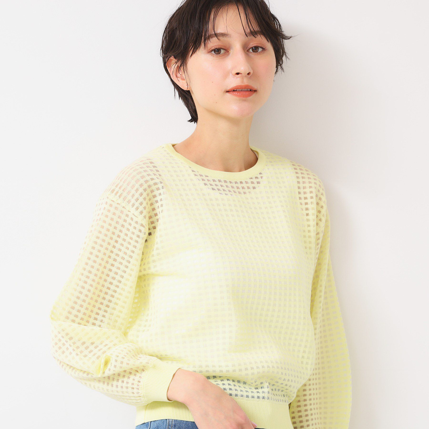 Dessin「【洗える】チェック柄シアーニット」|ニット・セーター|