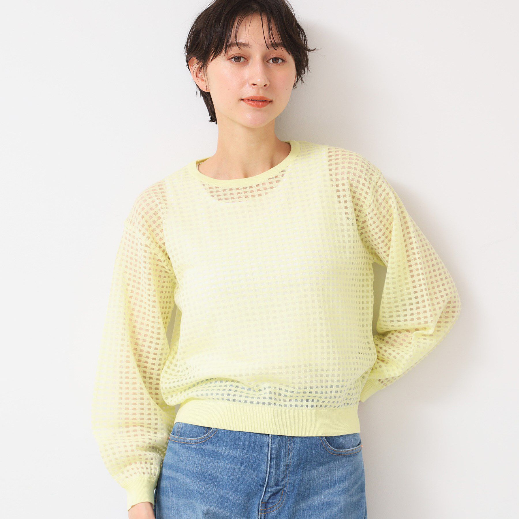 Dessin「【洗える】チェック柄シアーニット」|ニット・セーター|