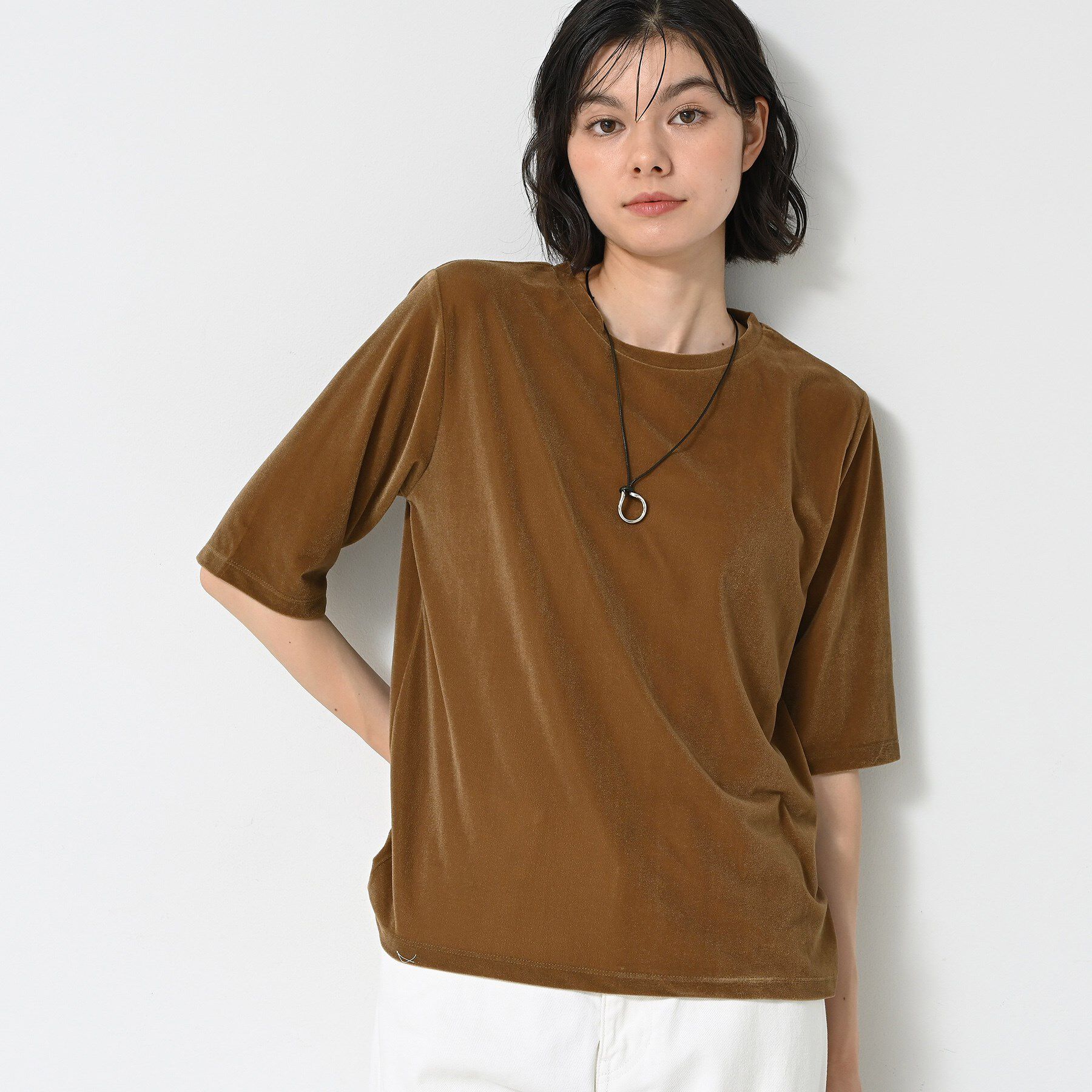 Dessin「【洗える】シアーベロアトップス」|Tシャツ・カットソー|モカブラウン(042